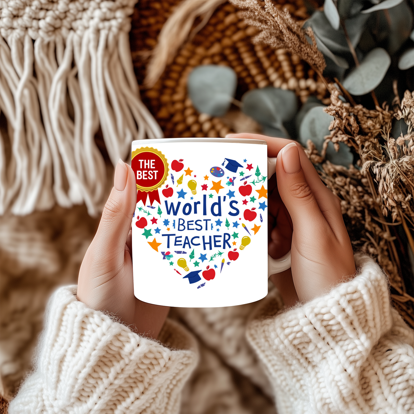 World's Best Teacher Mug - Ideal for teachers, students, or parents looking to show gratitude, it makes a thoughtful gift for Teacher Appreciation Week, end-of-year celebrations, or just-because moments.