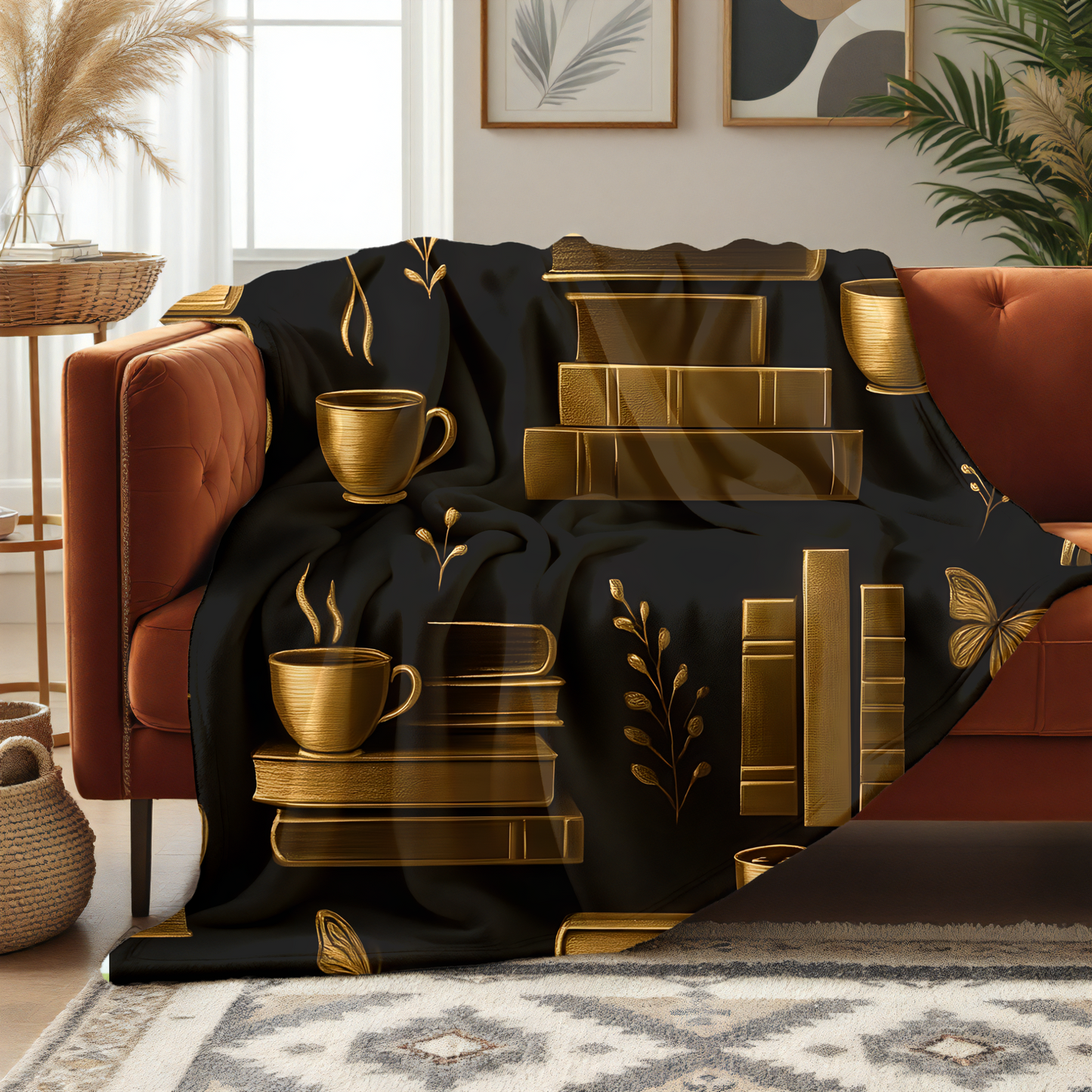 Cozy Bookshelf Fleece Blanket Perfect for Book Lovers, The soft texture invites you to snuggle up on chilly evenings, making it an ideal companion for reading or watching your favorite movies.