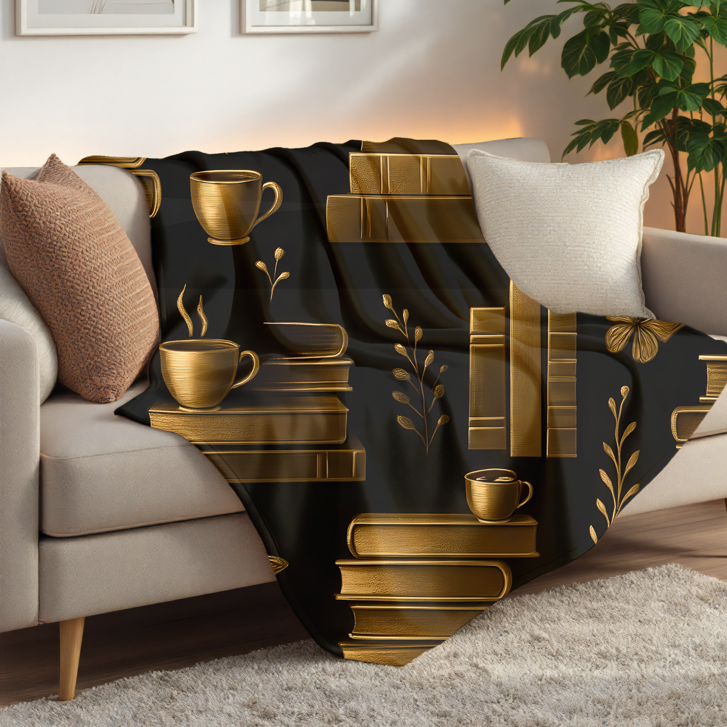 Cozy Bookshelf Fleece Blanket Perfect for Book Lovers, The soft texture invites you to snuggle up on chilly evenings, making it an ideal companion for reading or watching your favorite movies.