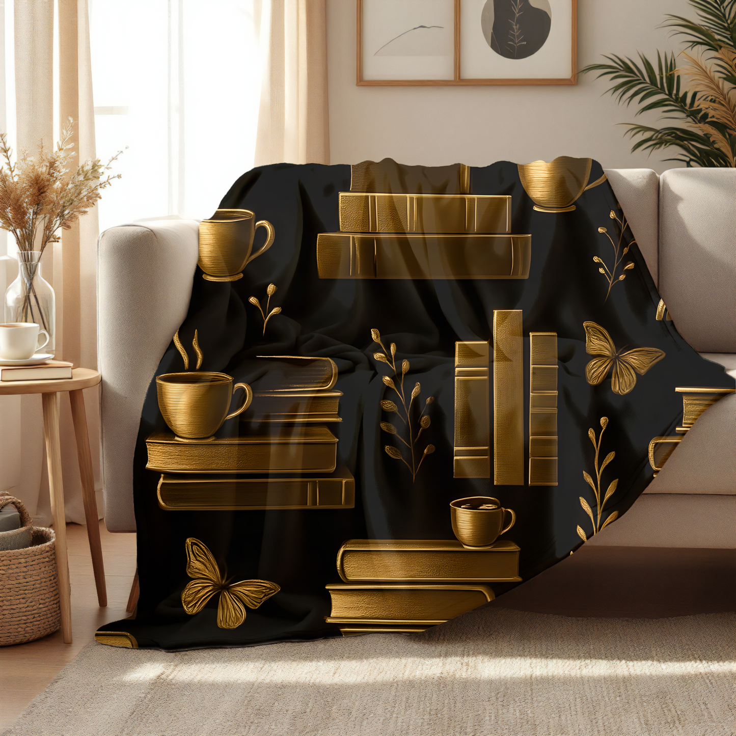 Cozy Bookshelf Fleece Blanket Perfect for Book Lovers, The soft texture invites you to snuggle up on chilly evenings, making it an ideal companion for reading or watching your favorite movies.