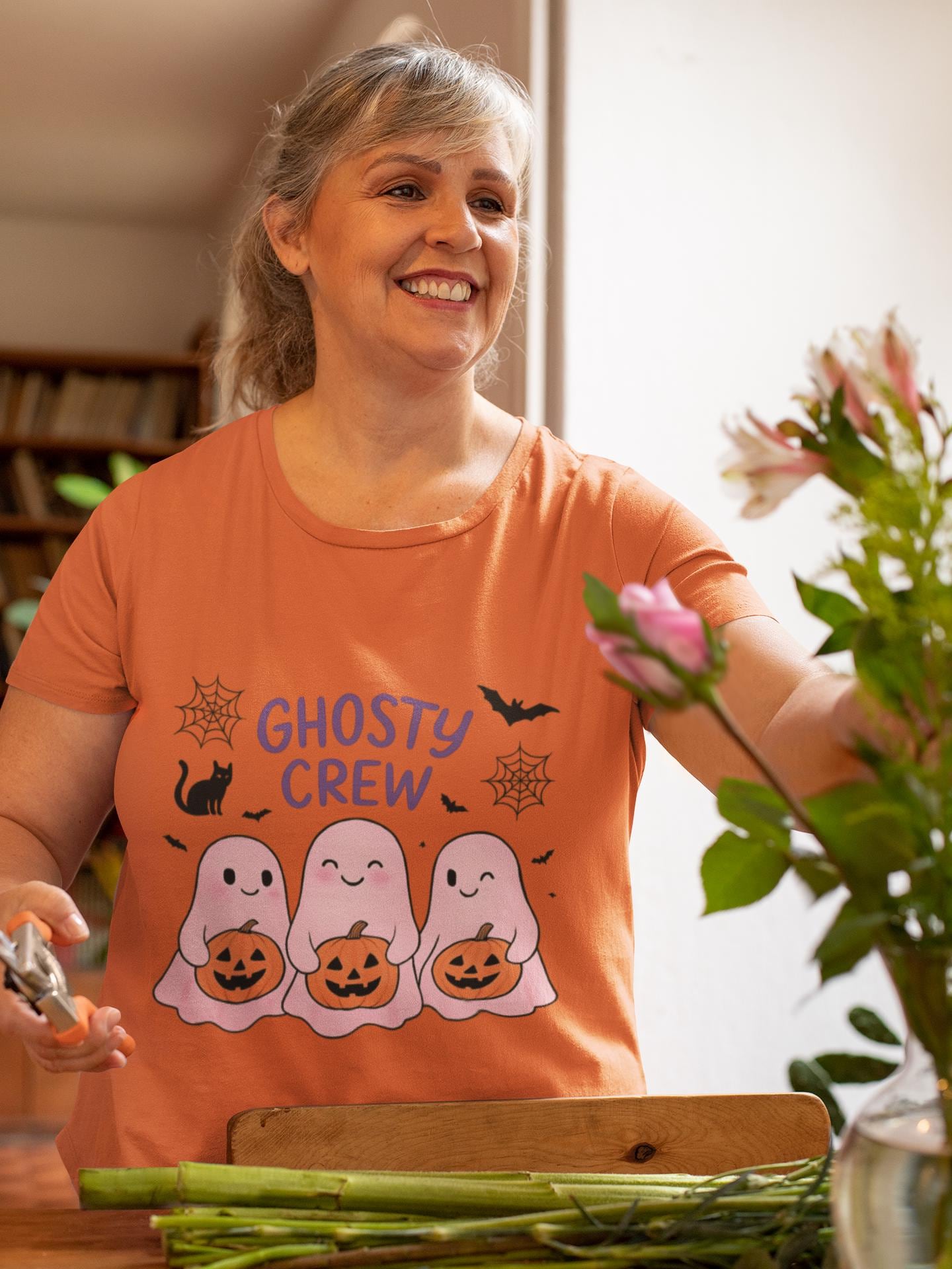 Ghosty Crew Halloween Tee, It’s great for spooky season gatherings, casual outings, or simply lounging at home with friends
