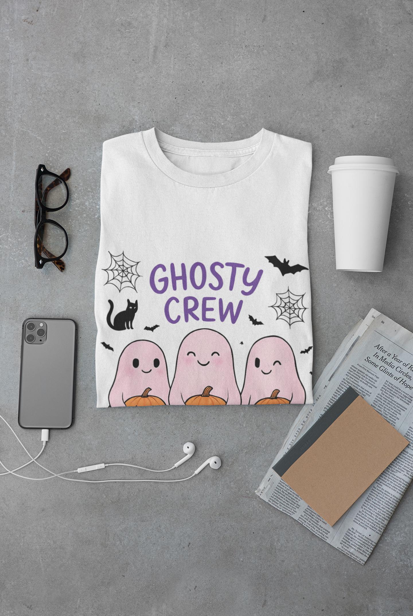 Ghosty Crew Halloween Tee, It’s great for spooky season gatherings, casual outings, or simply lounging at home with friends