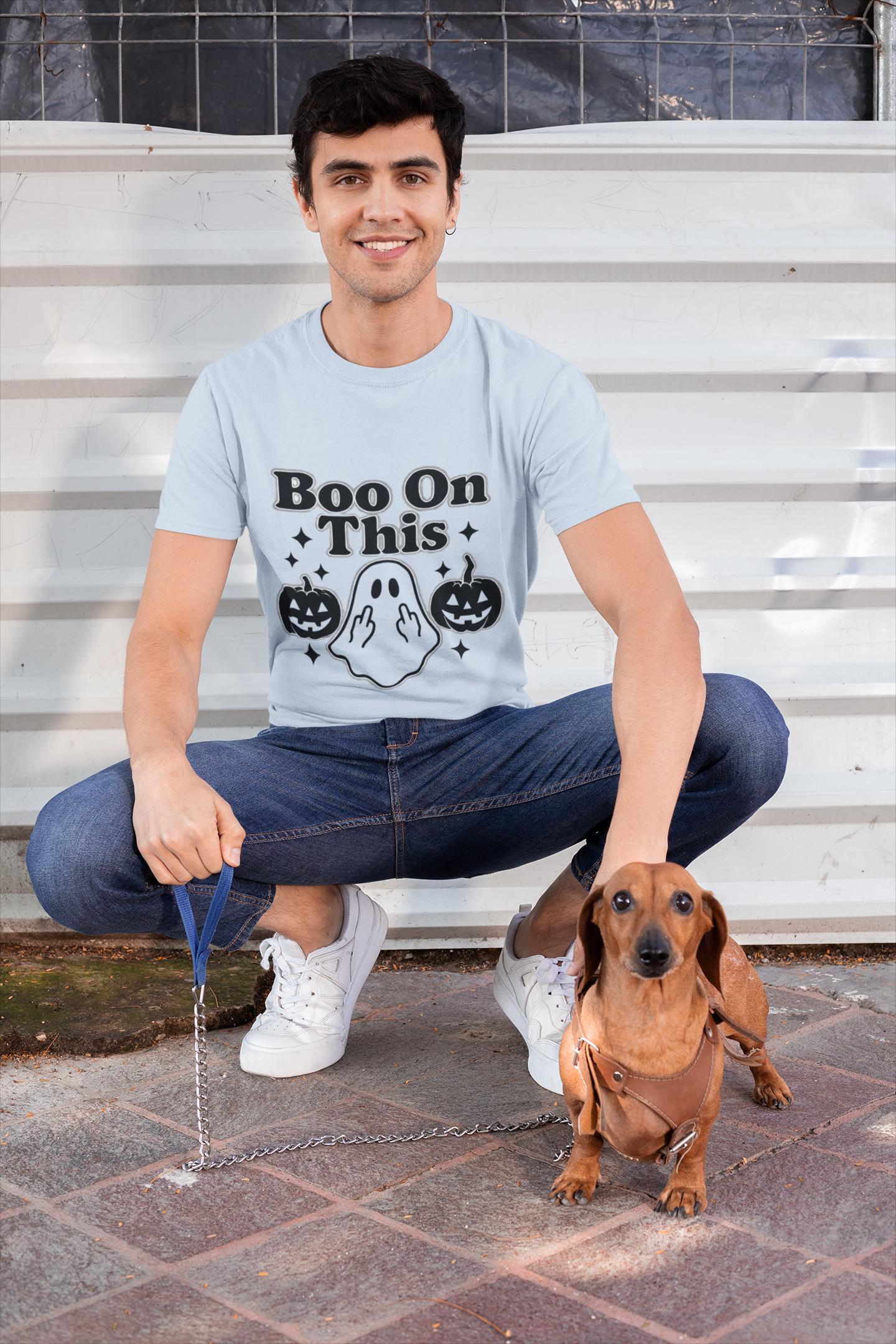 Boo on This Shirt, This boo tee embodies playful spookiness with its whimsical "boo on this" phrase, making it perfect for anyone who enjoys a bit of ghosting humor.