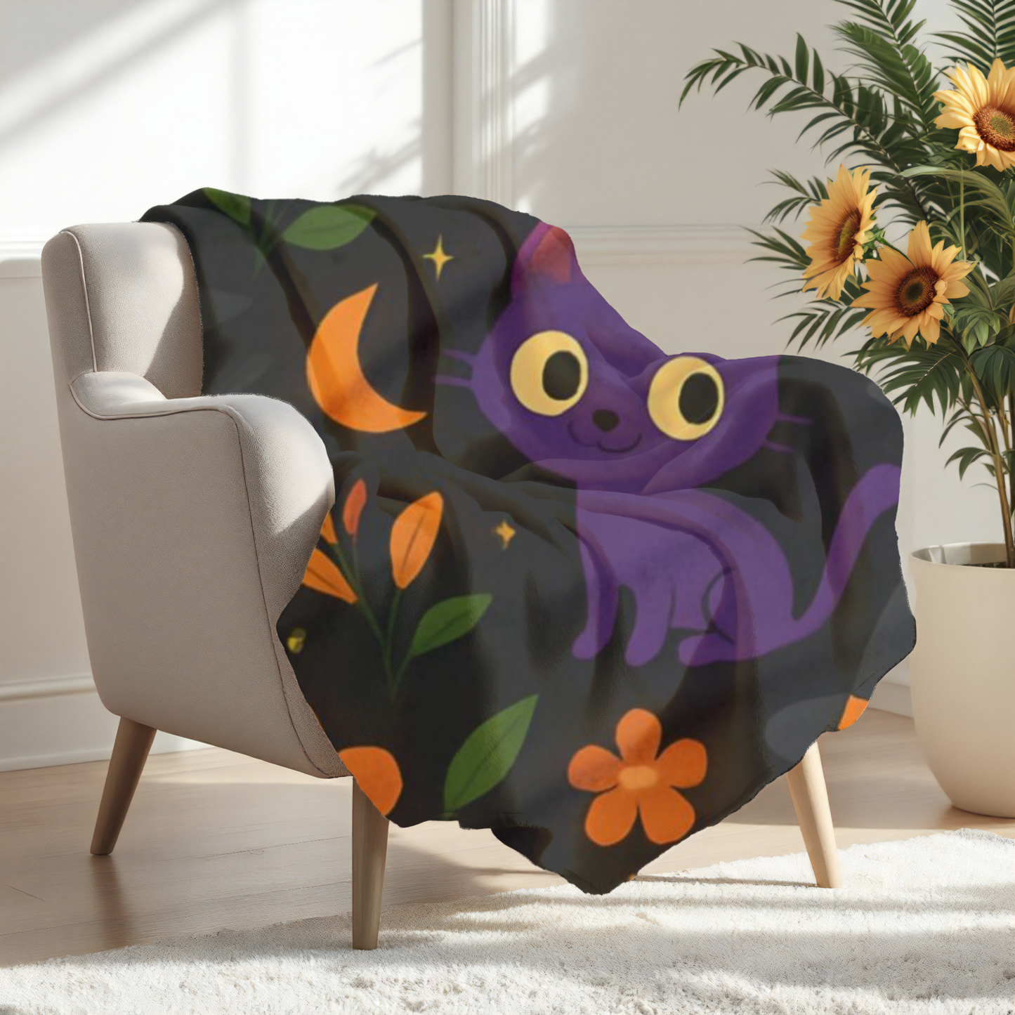 Halloween Blanket, The witchy blanket brings a touch of whimsy and warmth to any space, making it ideal as a spooky blanket or for witchy room decor.