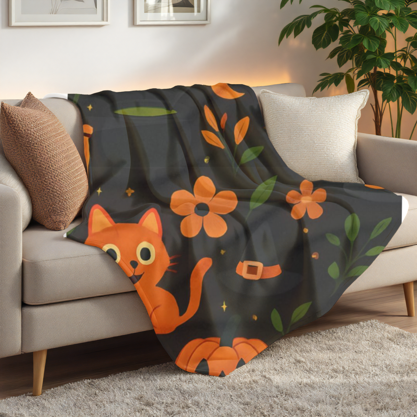 Halloween Blanket, The witchy blanket brings a touch of whimsy and warmth to any space, making it ideal as a spooky blanket or for witchy room decor.