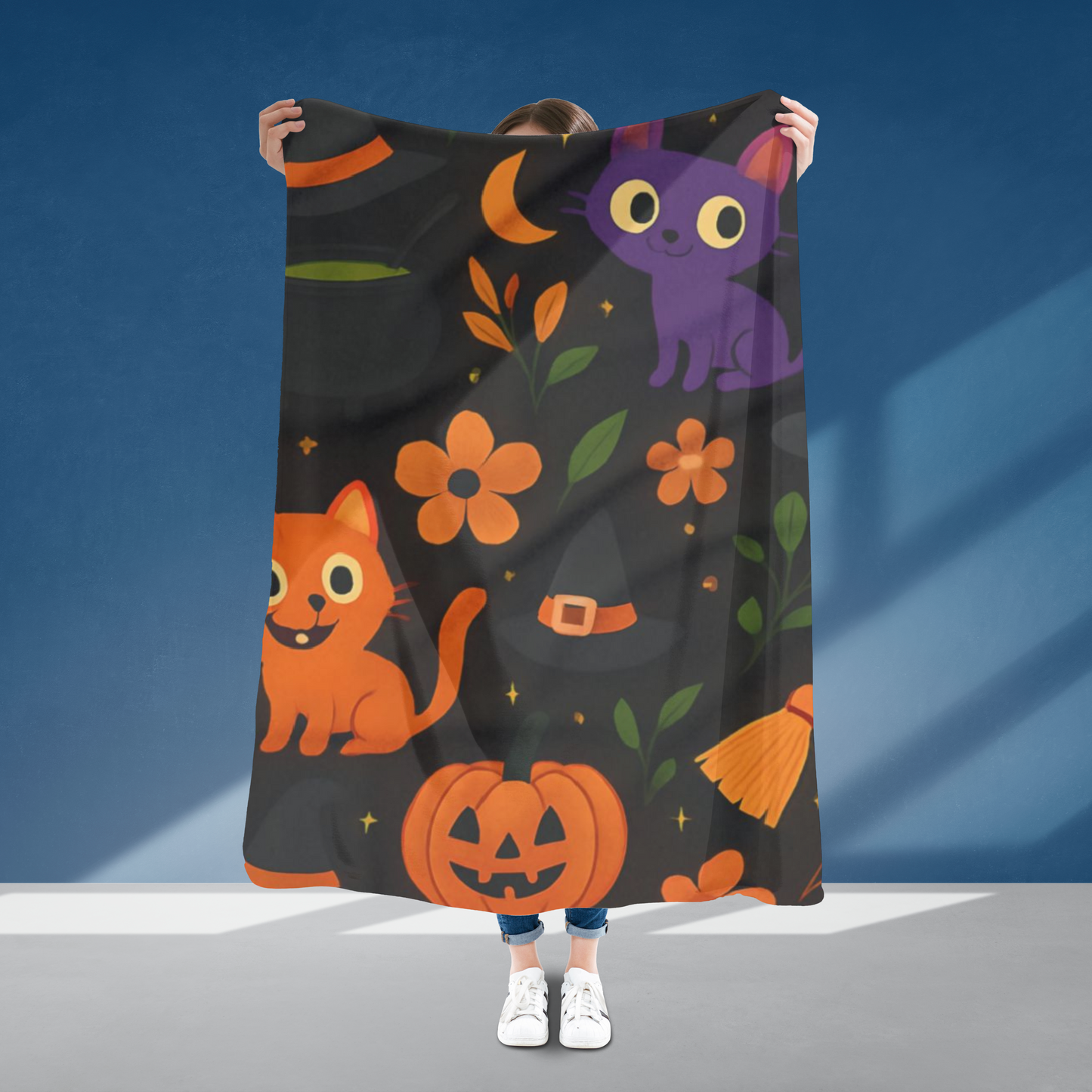 Halloween Blanket, The witchy blanket brings a touch of whimsy and warmth to any space, making it ideal as a spooky blanket or for witchy room decor.