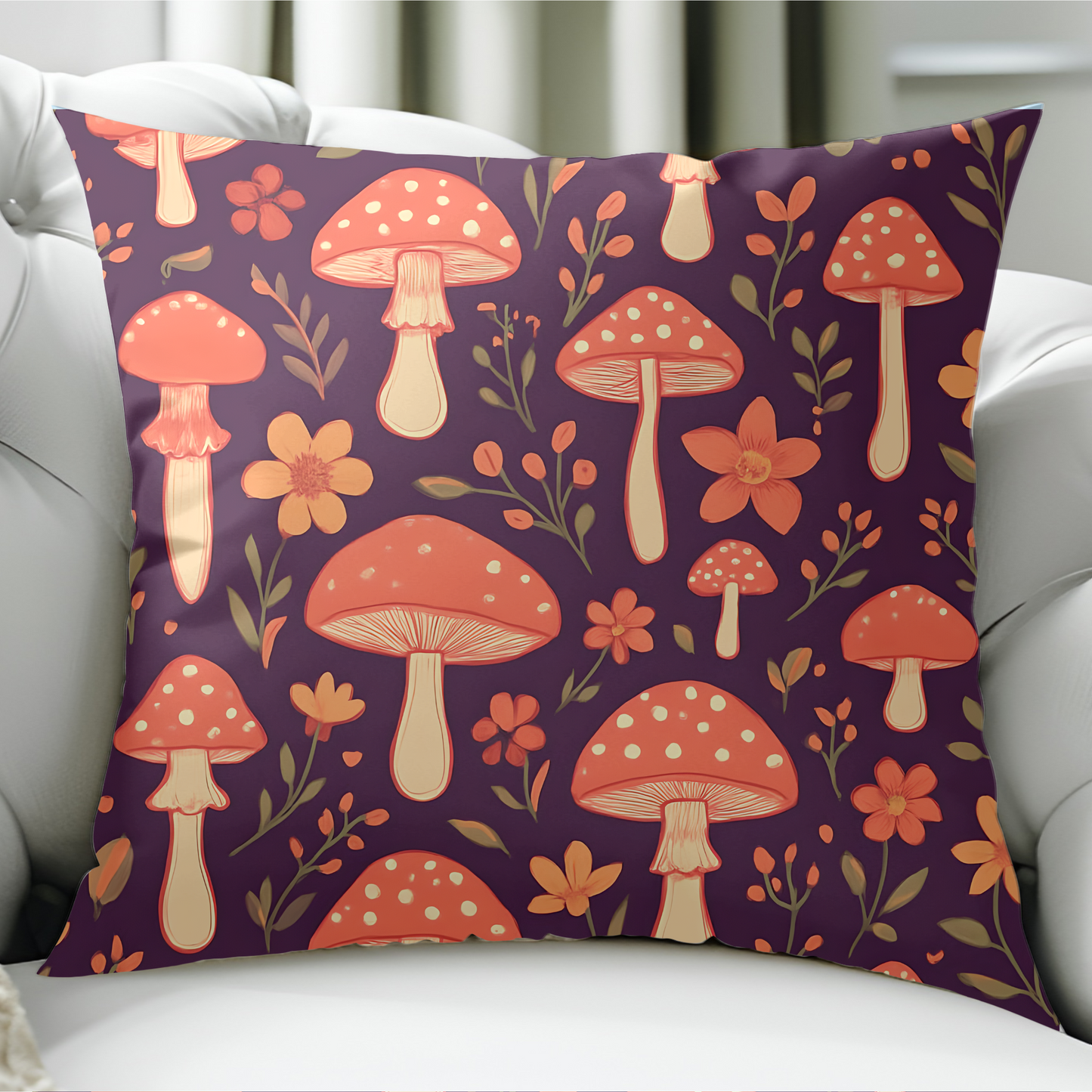 Mushroom Pillow, Perfect as a throw pillow cushion, it transforms any space with its soft plum hue and charming shroom motif, inviting warmth and comfort into your home.