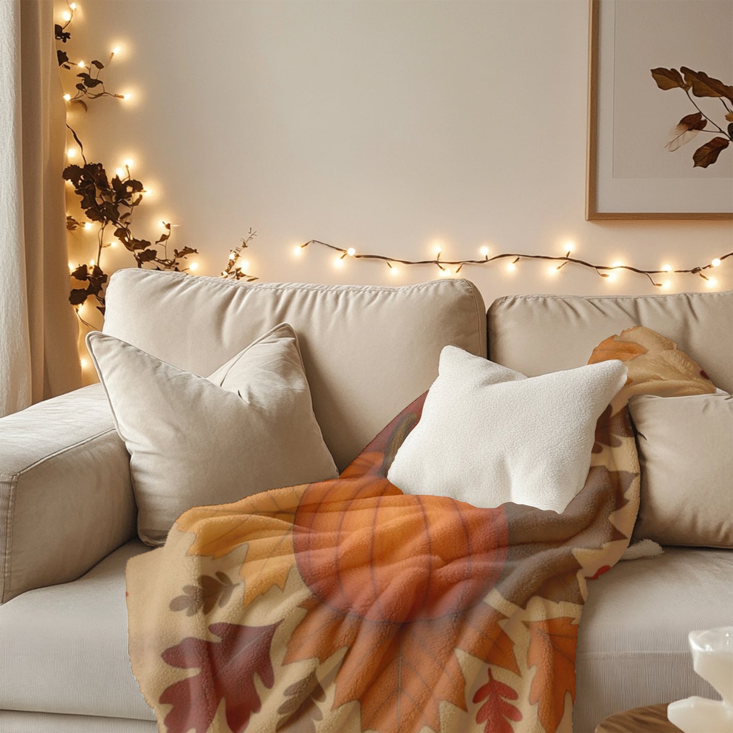 Autumn Leaves and Pumpkin Blanket, this comfy blanket is an autumn symphony for your senses. Perfect as a snuggle blanket for chilly nights or an elegant addition to your autumn decorations.
