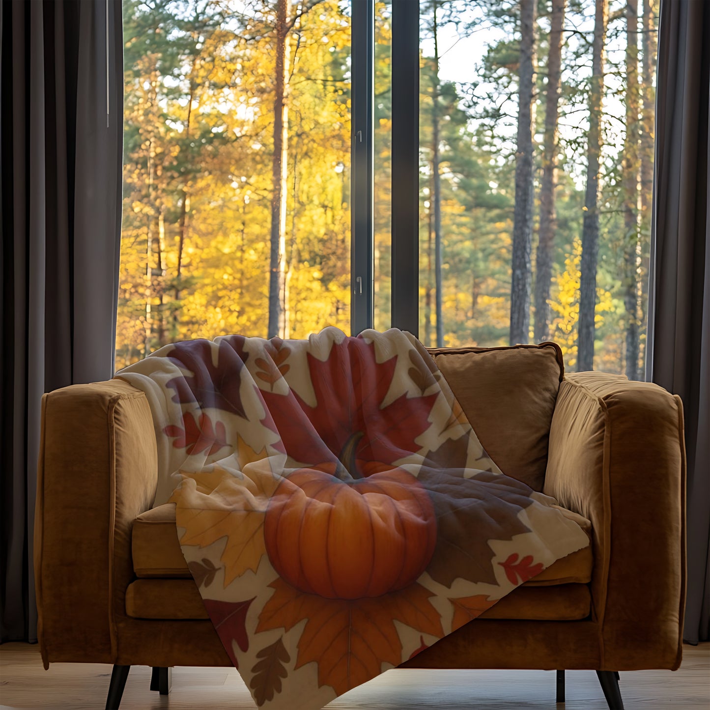 Autumn Leaves and Pumpkin Blanket, this comfy blanket is an autumn symphony for your senses. Perfect as a snuggle blanket for chilly nights or an elegant addition to your autumn decorations.