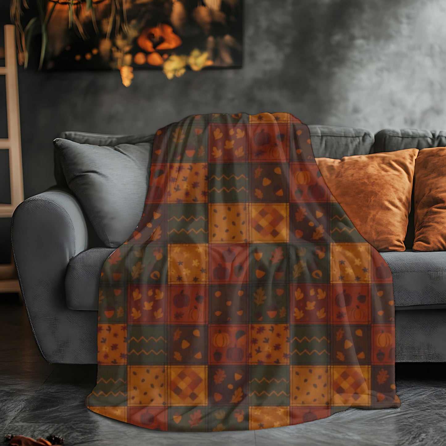Cozy Autumnal Plaid Blanket, This thick blanket, with its rich blend of fall hues, adds a touch of sophistication to any autumnal home decor. Decor,
