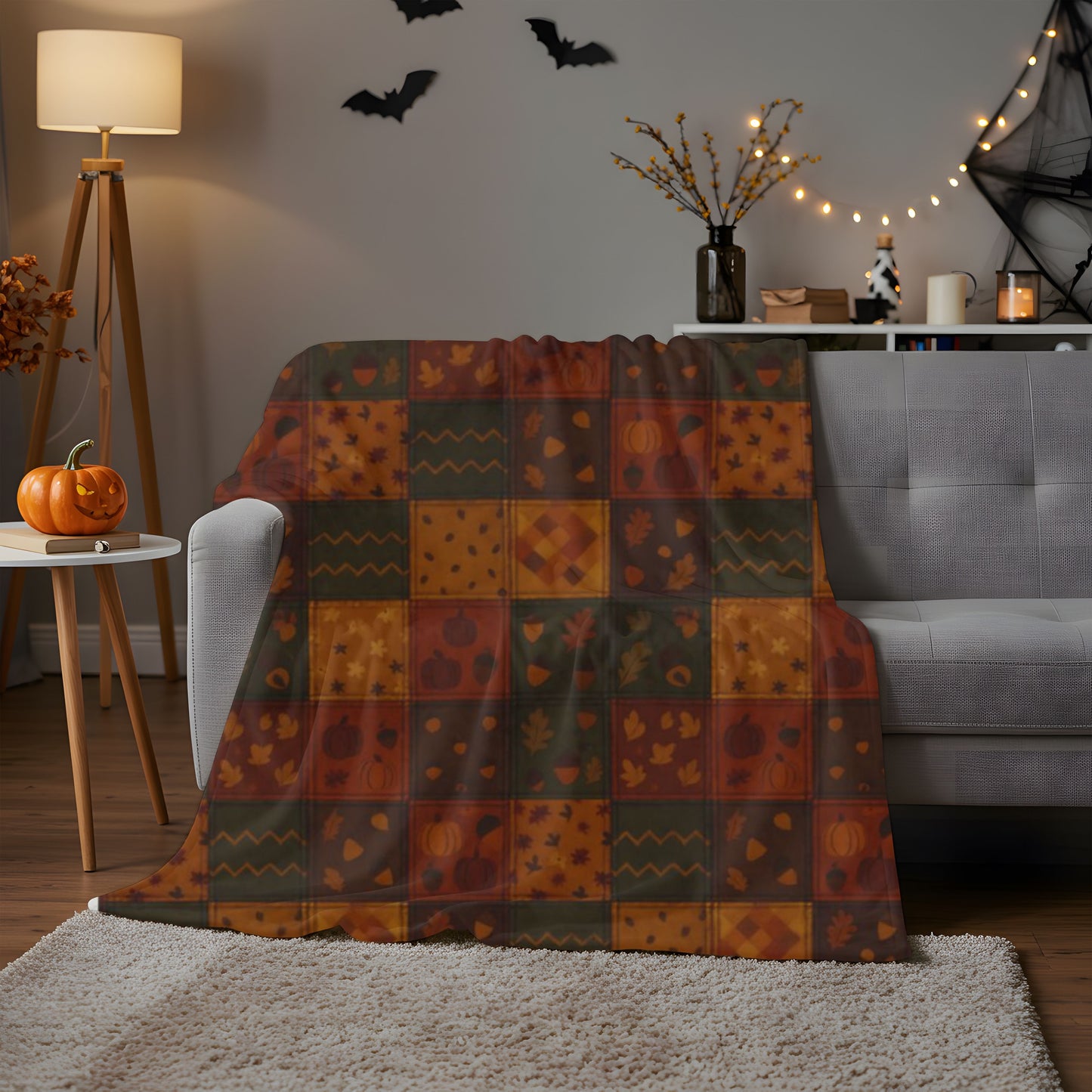 Cozy Autumnal Plaid Blanket, This thick blanket, with its rich blend of fall hues, adds a touch of sophistication to any autumnal home decor. Decor,