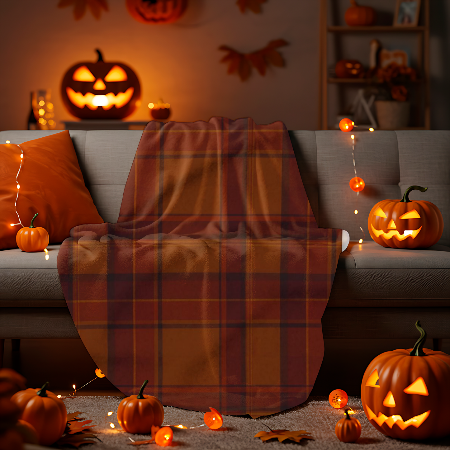 Cozy Autumn Plaid Pattern Blanket, This soft throw, with its classic plaid pattern, transforms any space into a serene autumn retreat.