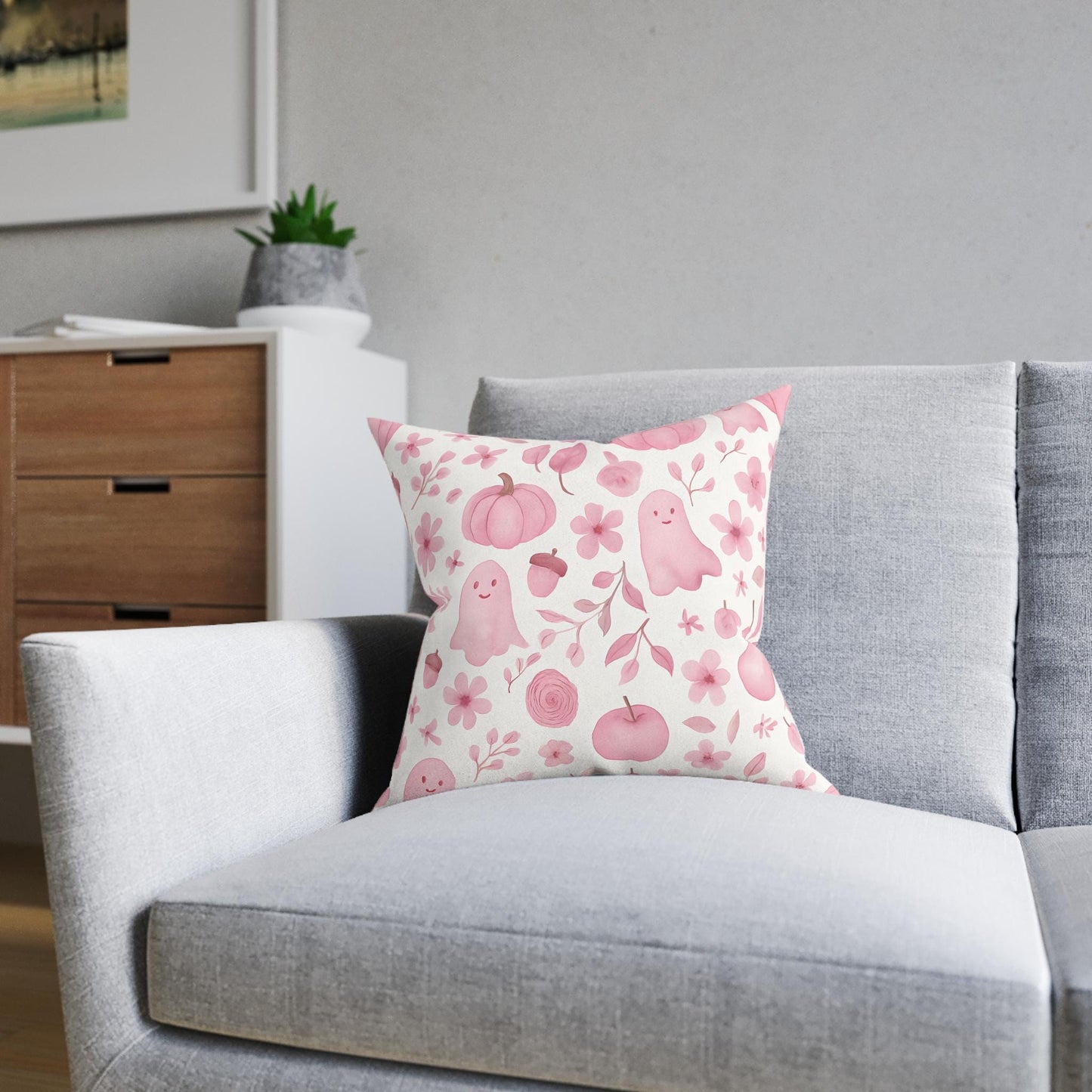 Pink Halloween Pillow, Each autumn throw pillow is crafted to harmonize effortlessly with your pink living room, creating a serene, yet stylish retreat.