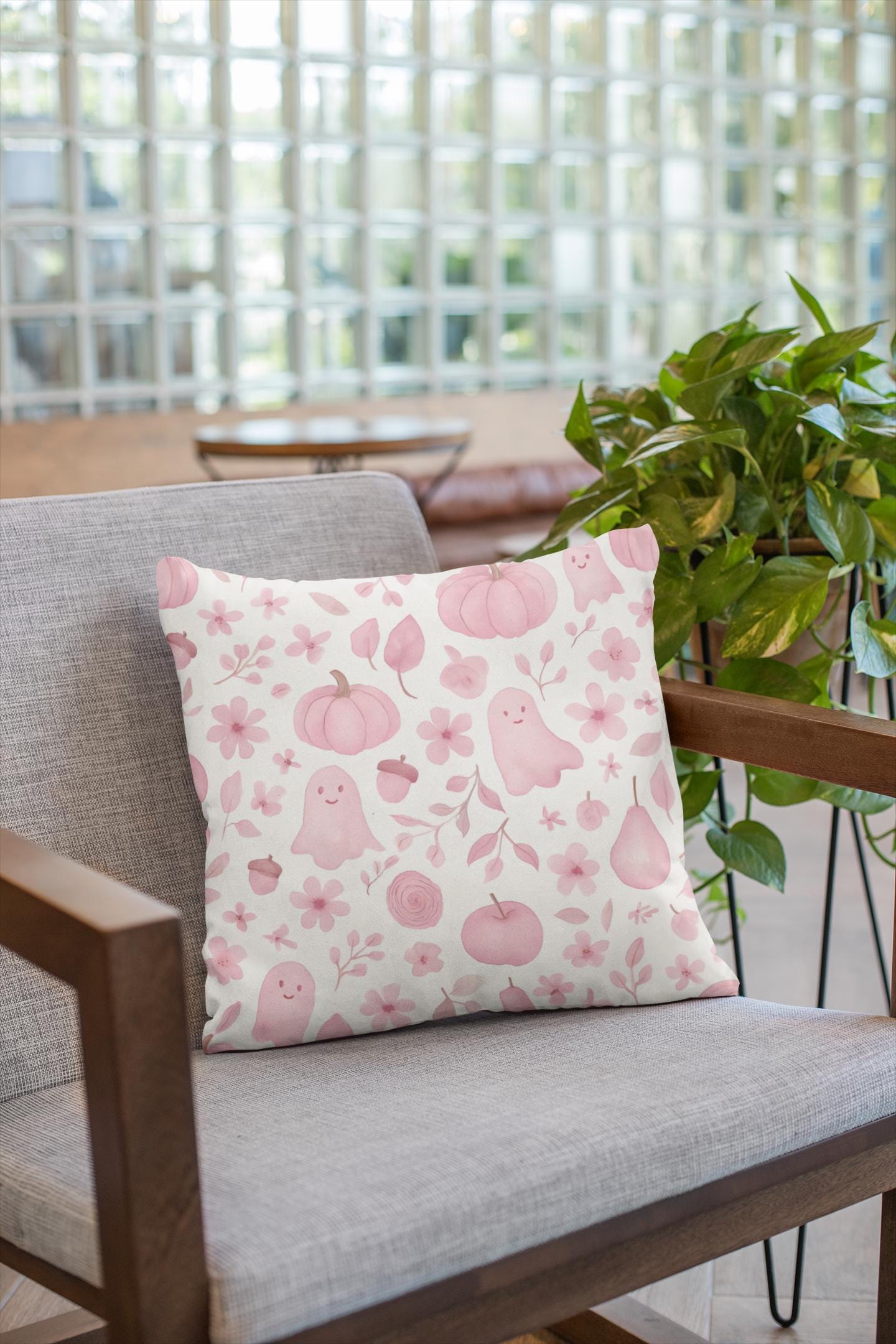 Pink Halloween Pillow, Each autumn throw pillow is crafted to harmonize effortlessly with your pink living room, creating a serene, yet stylish retreat.