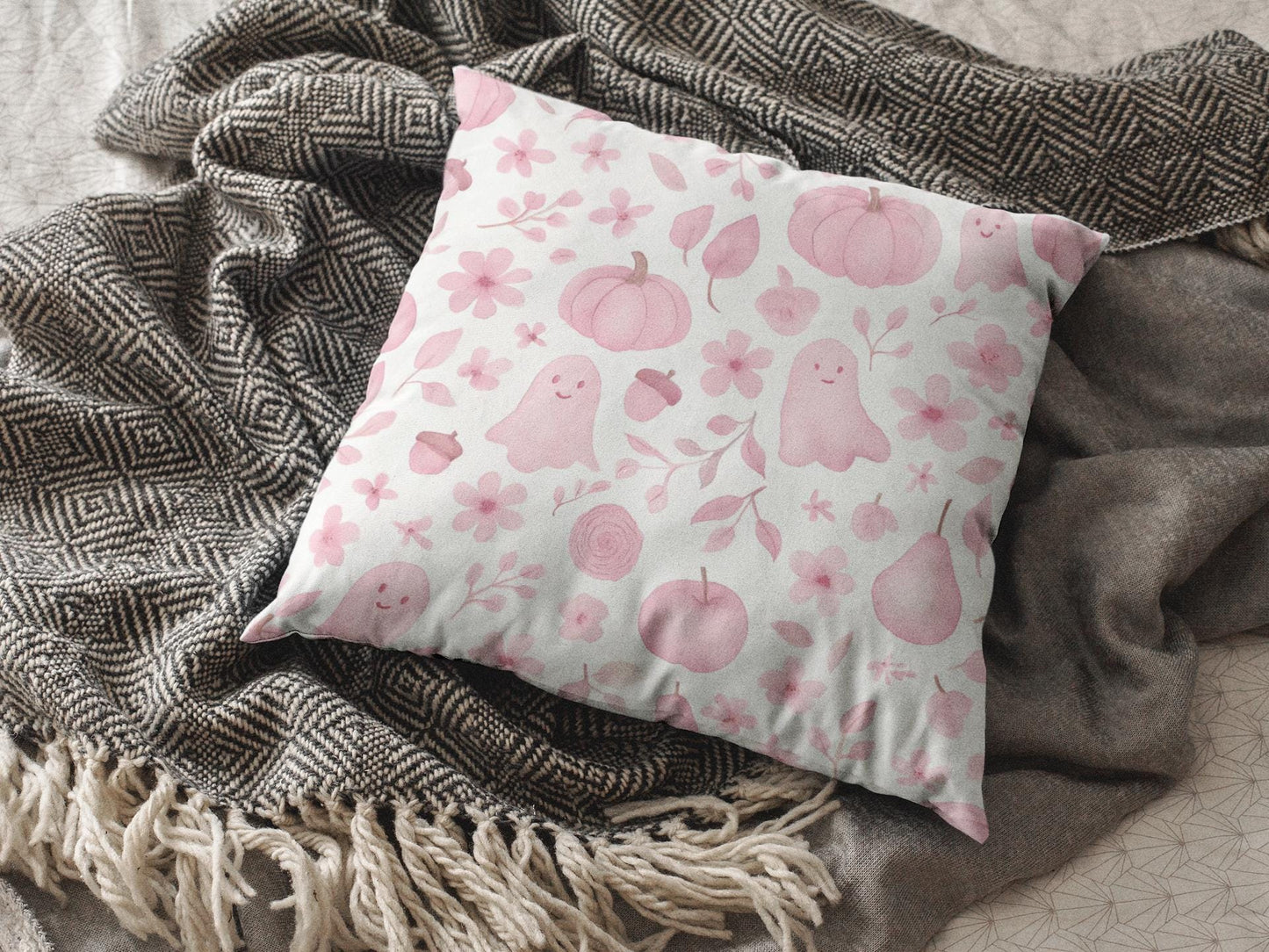 Pink Halloween Pillow, Each autumn throw pillow is crafted to harmonize effortlessly with your pink living room, creating a serene, yet stylish retreat.
