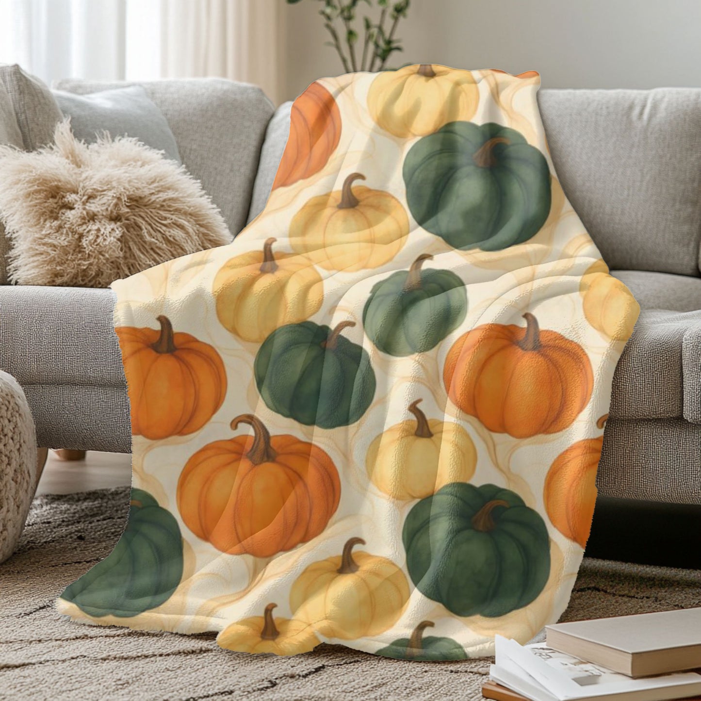 Autumnal Pumpkin Blanket Throw, Its timeless design effortlessly enhances your autumnal home decor, with its rich pumpkin hues offering a nod to nature's seasonal beauty. Whether draped over your sofa or used as a comforting autumn throw blanket.