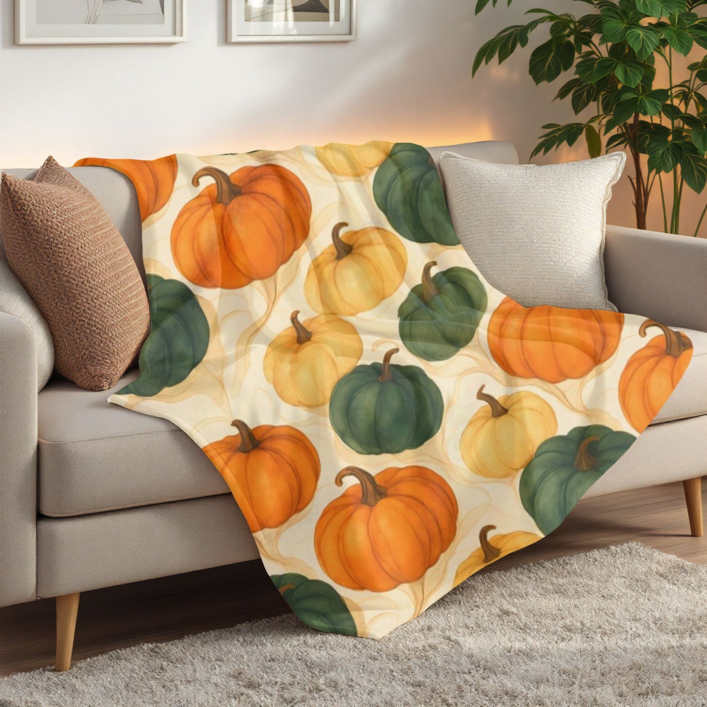 Autumnal Pumpkin Blanket Throw, Its timeless design effortlessly enhances your autumnal home decor, with its rich pumpkin hues offering a nod to nature's seasonal beauty. Whether draped over your sofa or used as a comforting autumn throw blanket.