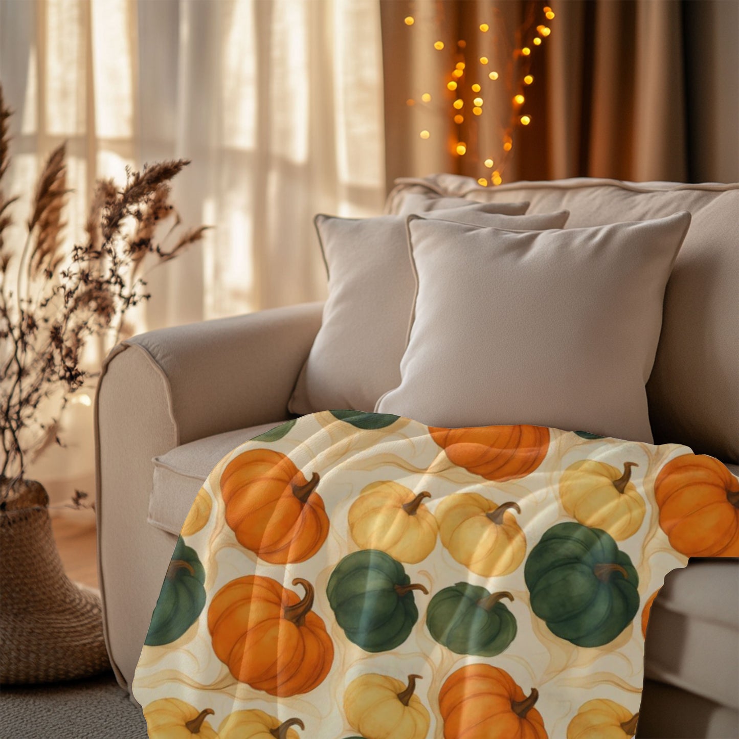 Autumnal Pumpkin Blanket Throw, Its timeless design effortlessly enhances your autumnal home decor, with its rich pumpkin hues offering a nod to nature's seasonal beauty. Whether draped over your sofa or used as a comforting autumn throw blanket.