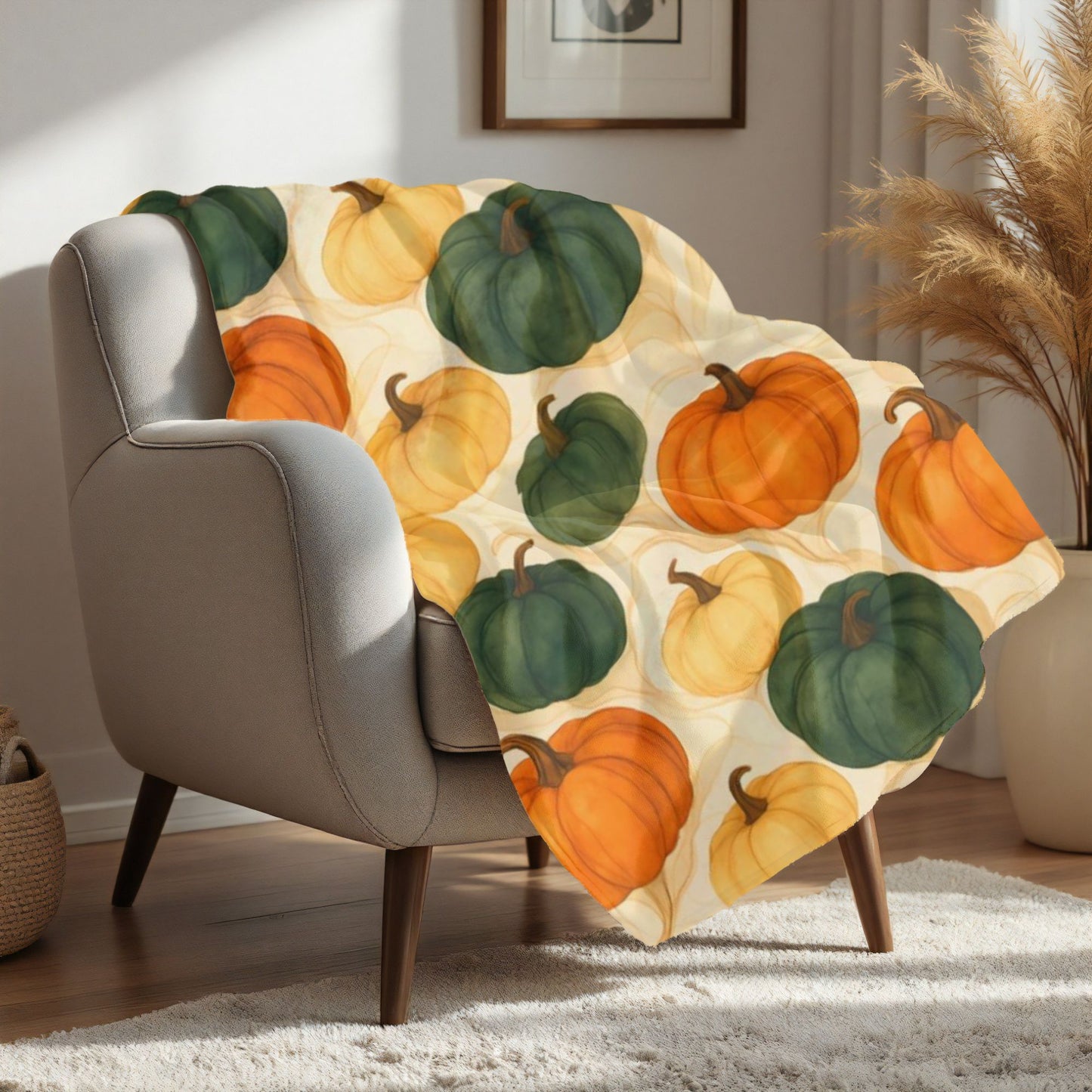 Autumnal Pumpkin Blanket Throw, Its timeless design effortlessly enhances your autumnal home decor, with its rich pumpkin hues offering a nod to nature's seasonal beauty. Whether draped over your sofa or used as a comforting autumn throw blanket.