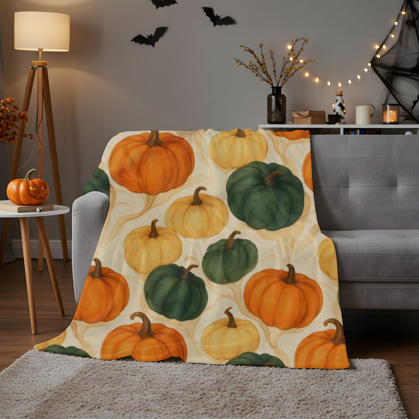 Autumnal Pumpkin Blanket Throw, Its timeless design effortlessly enhances your autumnal home decor, with its rich pumpkin hues offering a nod to nature's seasonal beauty. Whether draped over your sofa or used as a comforting autumn throw blanket.