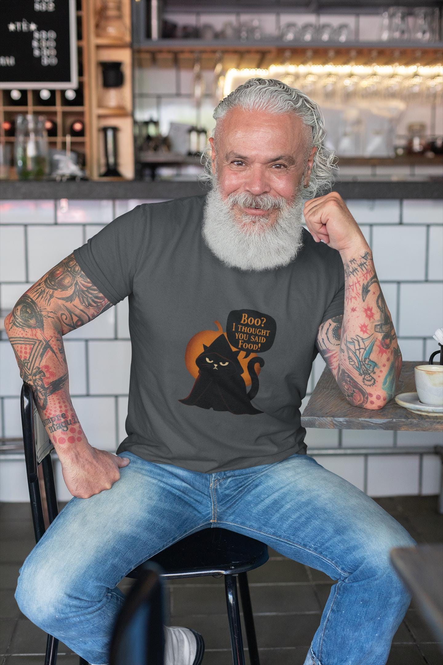 Boo? I Thought U Said Food Halloween T-Shirt, The funny fat cat illustration captures the heart of all who adore their feline friends, especially those who can't resist a chuckle over cat food antics.