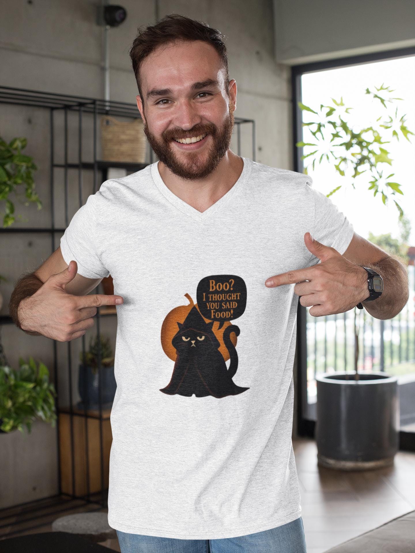 Boo? I Thought U Said Food Halloween T-Shirt, The funny fat cat illustration captures the heart of all who adore their feline friends, especially those who can't resist a chuckle over cat food antics.