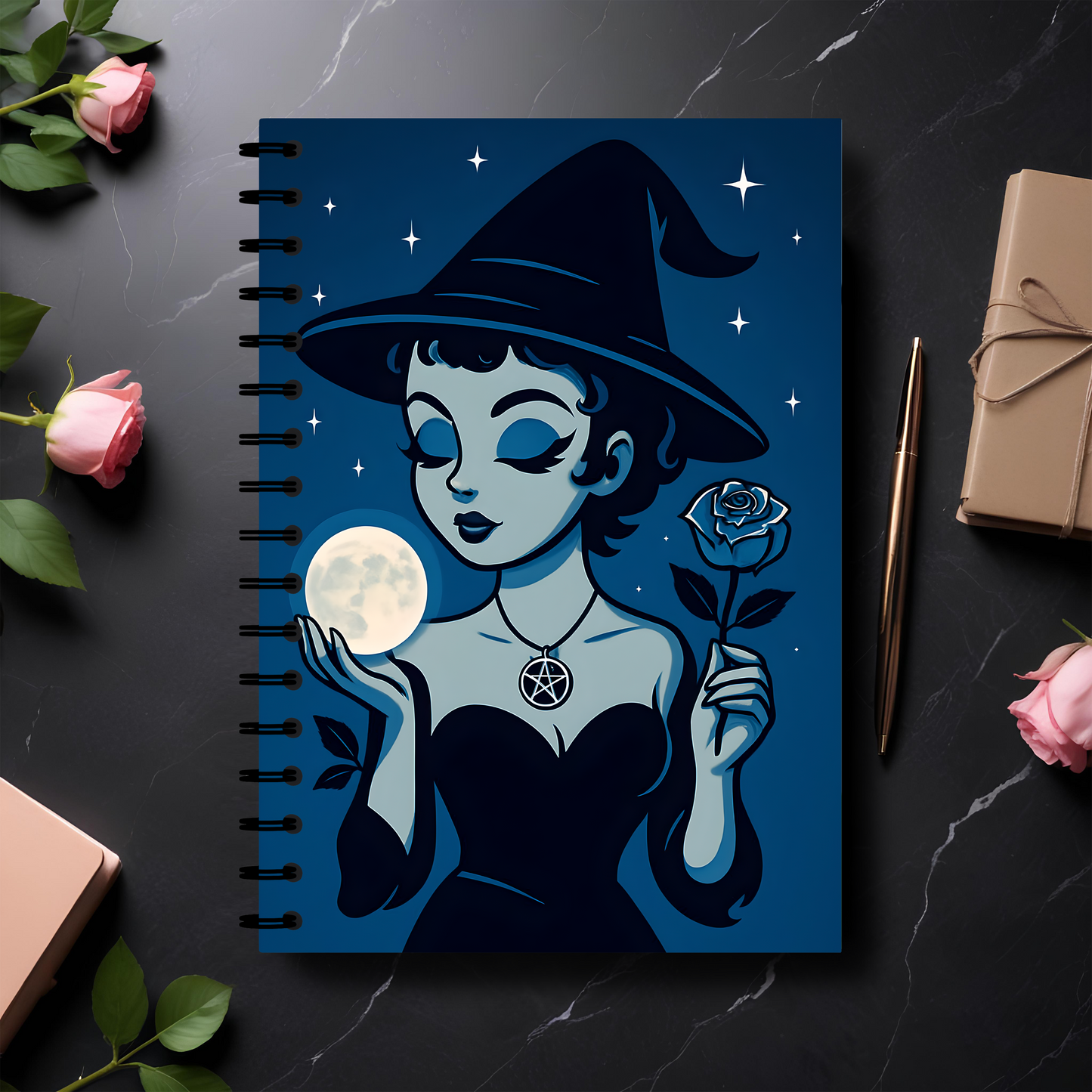 Cute Witchy Moon Child Spiral Notebook, This charming witchcore-inspired book of shadows serves as the perfect witch journal, offering a space to explore your dreams, shadow work, and more.