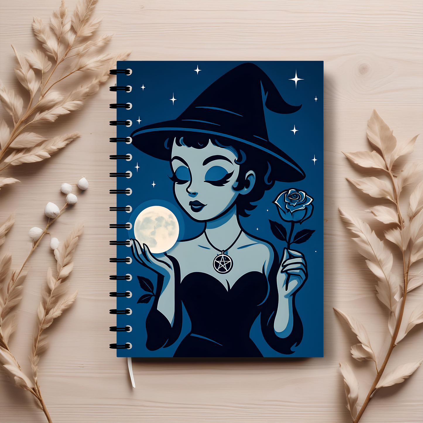 Cute Witchy Moon Child Spiral Notebook, This charming witchcore-inspired book of shadows serves as the perfect witch journal, offering a space to explore your dreams, shadow work, and more.