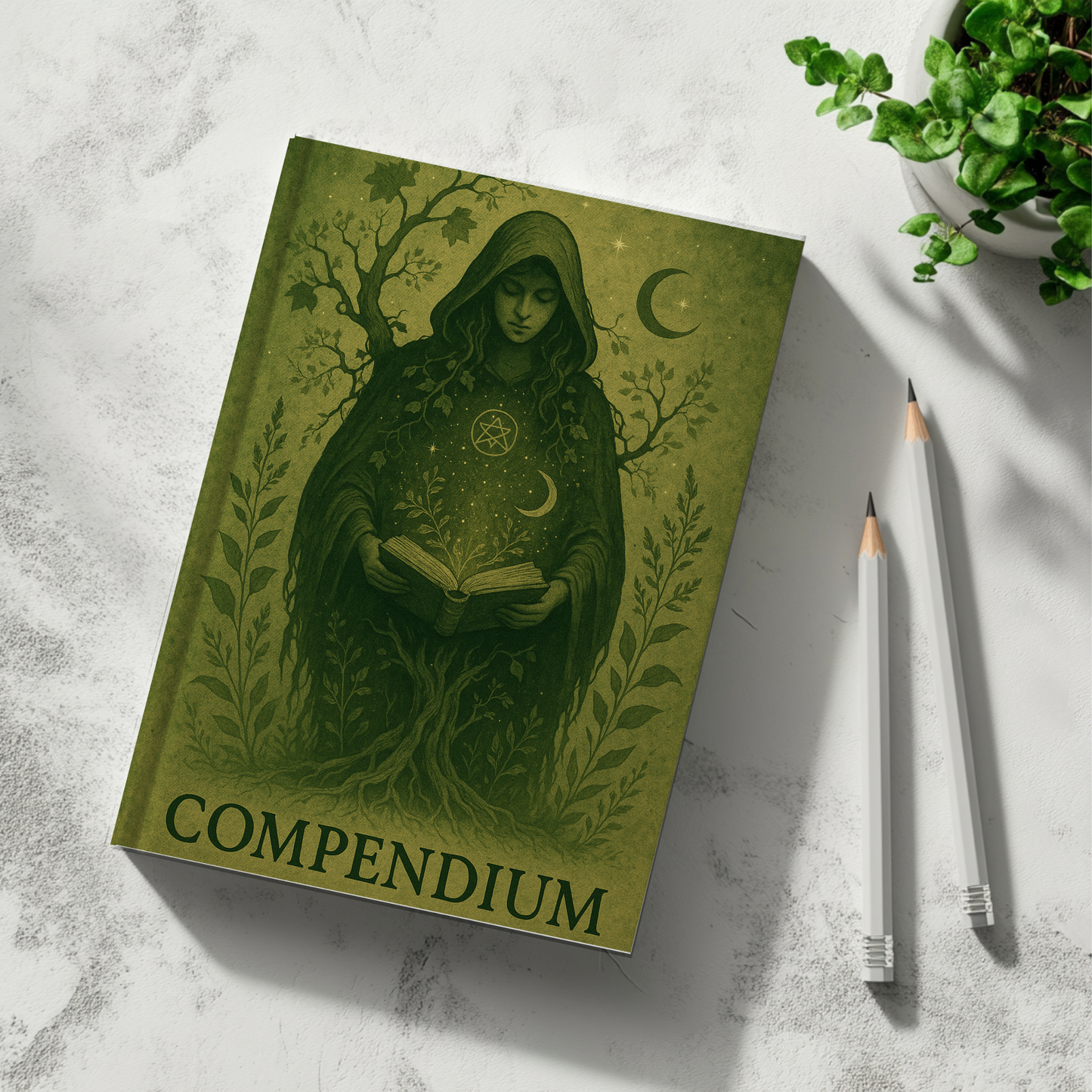 Witches Compendium Hardback Notebook, This magic book is perfect for wiccans, pagans, and anyone fascinated by paganism, offering lush pages to record their herbal grimoire insights and green witch tools.