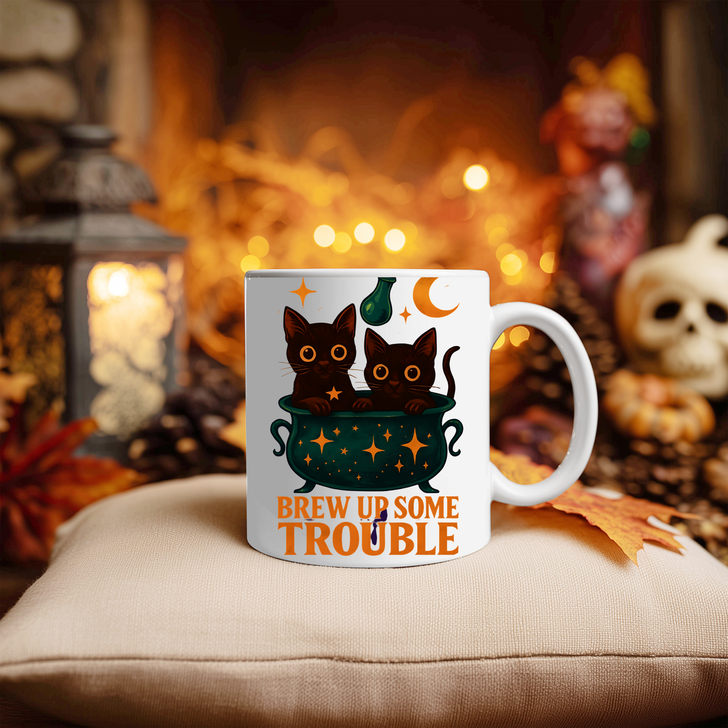 Brew Up Some Trouble Cat Mug, This enchanting black cats coffee mug is a spellbinding addition to your morning routine, ,cat dad