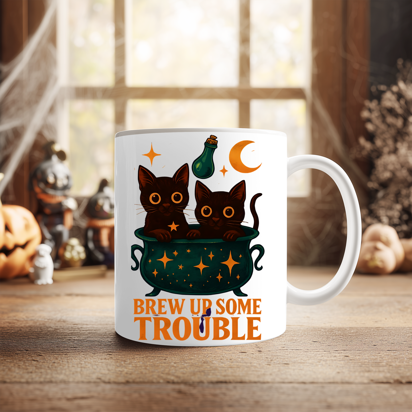 Brew Up Some Trouble Cat Mug, This enchanting black cats coffee mug is a spellbinding addition to your morning routine, ,cat dad