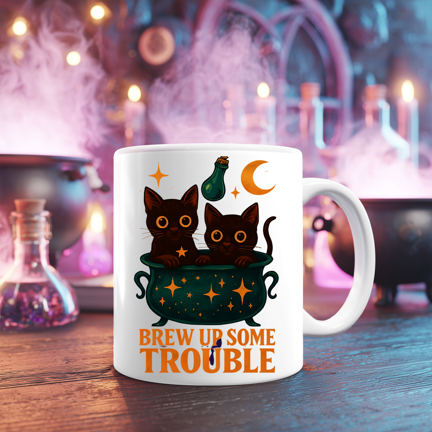 Brew Up Some Trouble Cat Mug, This enchanting black cats coffee mug is a spellbinding addition to your morning routine, ,cat dad