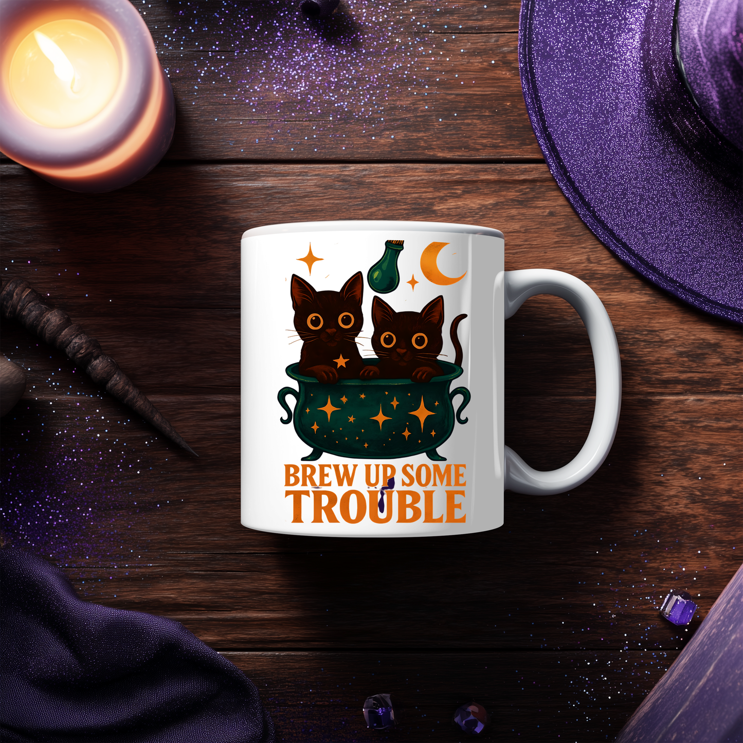 Brew Up Some Trouble Cat Mug, This enchanting black cats coffee mug is a spellbinding addition to your morning routine, ,cat dad