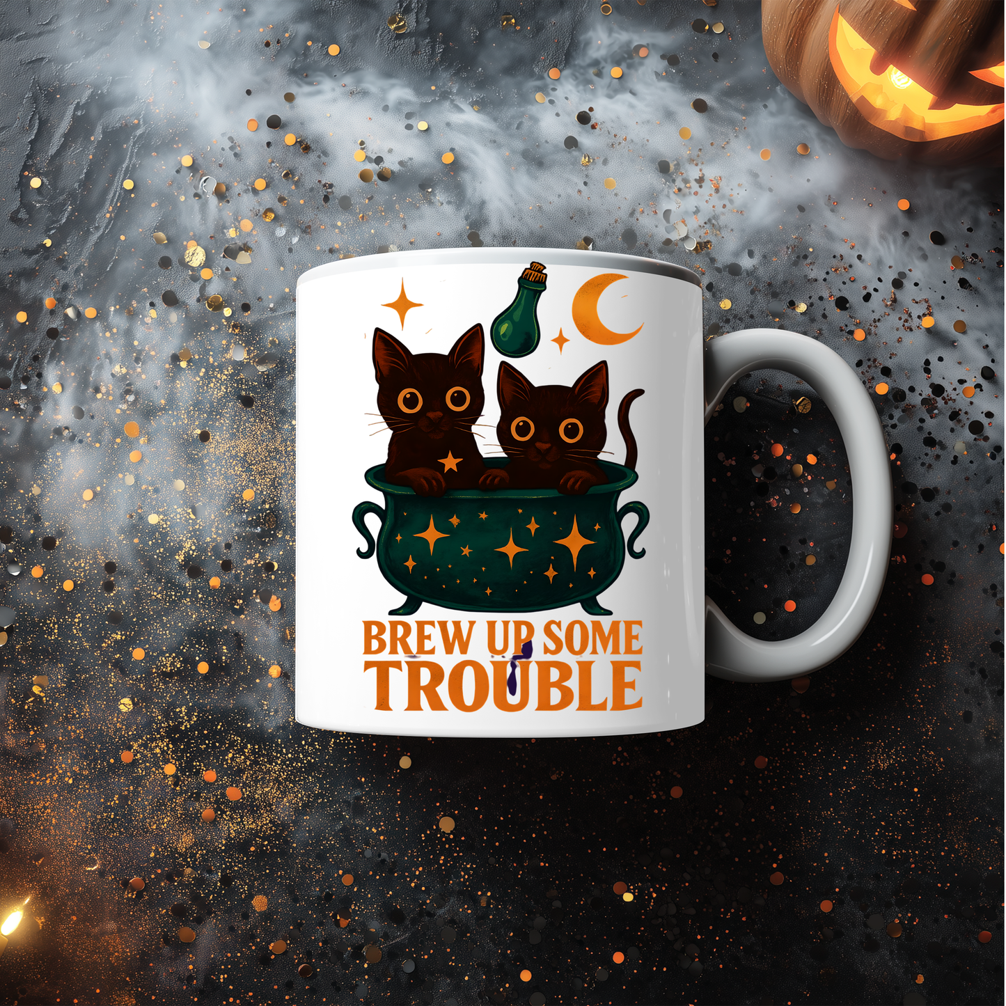 Brew Up Some Trouble Cat Mug, This enchanting black cats coffee mug is a spellbinding addition to your morning routine, ,cat dad