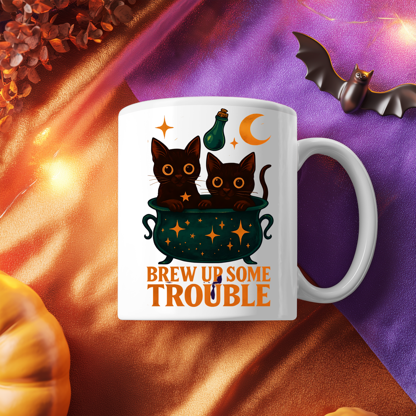 Brew Up Some Trouble Cat Mug, This enchanting black cats coffee mug is a spellbinding addition to your morning routine, ,cat dad