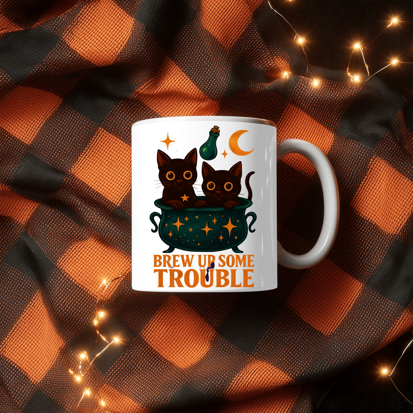 Brew Up Some Trouble Cat Mug, This enchanting black cats coffee mug is a spellbinding addition to your morning routine, ,cat dad