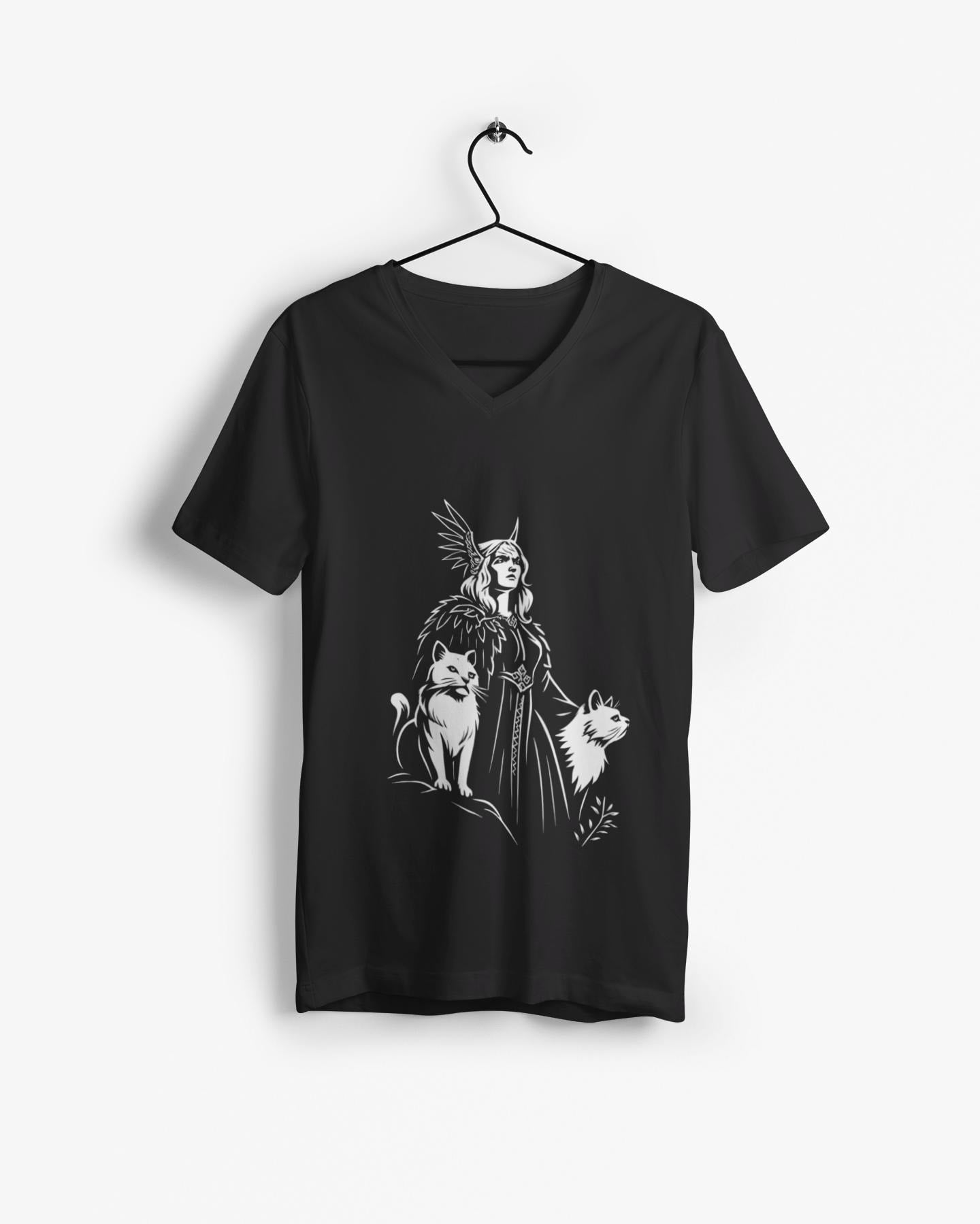Freyja Viking Goddess T-Shirt, This captivating viking tee encapsulates the essence of Freya—the viking goddess renowned for her formidable power and grace.