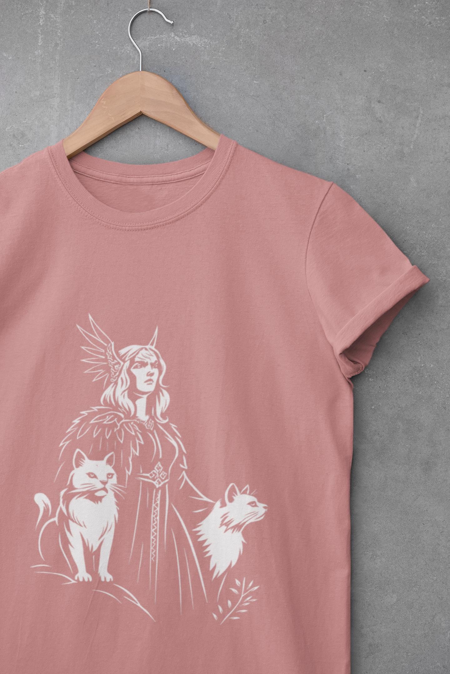 Freyja Viking Goddess T-Shirt, This captivating viking tee encapsulates the essence of Freya—the viking goddess renowned for her formidable power and grace.