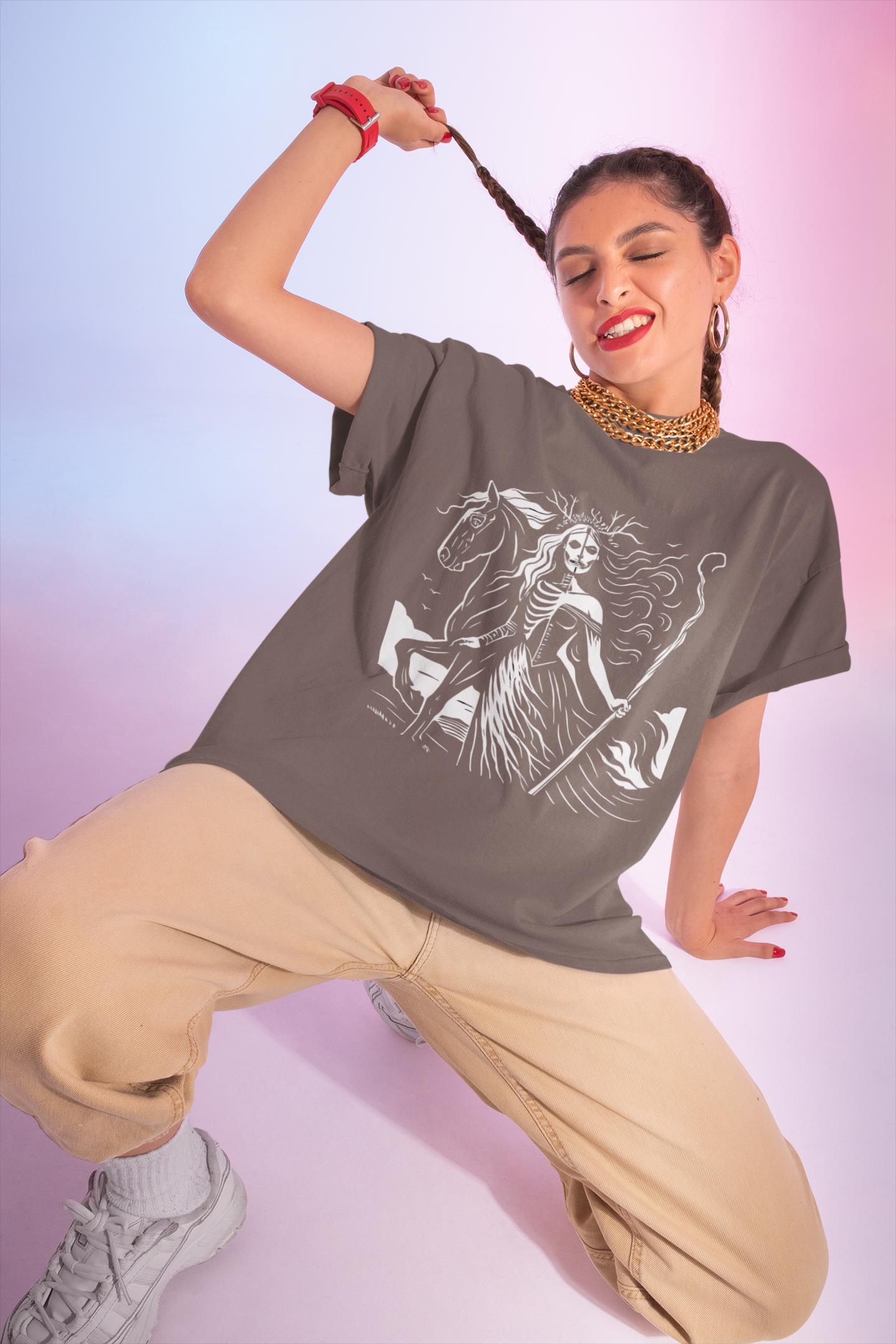 Pagan Goddess Hel Viking T-shirt, This piece of Viking apparel is more than just a shirt; it's a tribute to the enigmatic goddess of death.