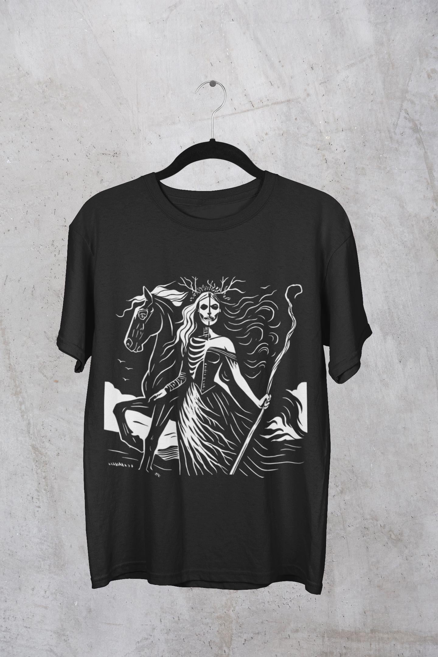 Pagan Goddess Hel Viking T-shirt, This piece of Viking apparel is more than just a shirt; it's a tribute to the enigmatic goddess of death.