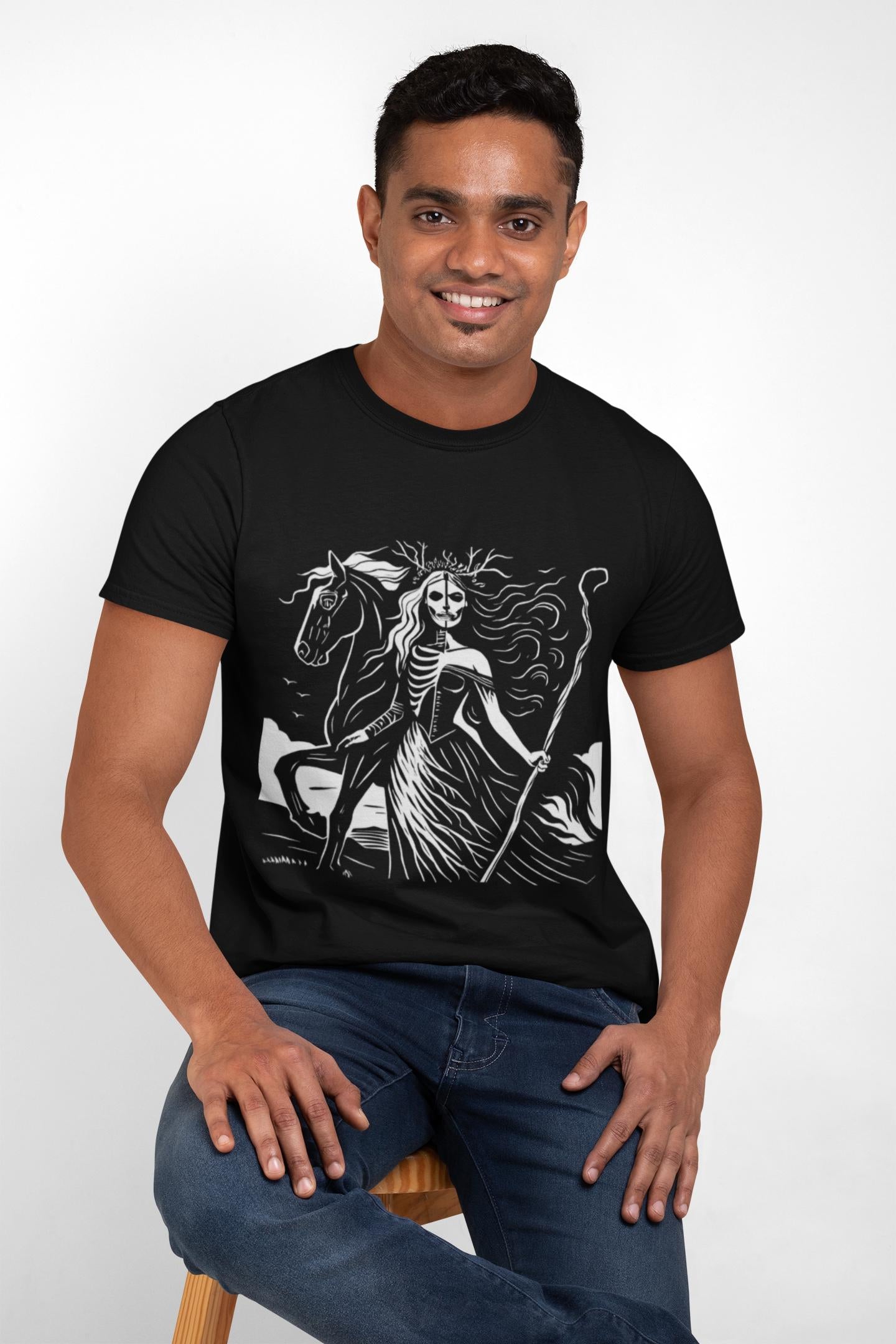 Pagan Goddess Hel Viking T-shirt, This piece of Viking apparel is more than just a shirt; it's a tribute to the enigmatic goddess of death.