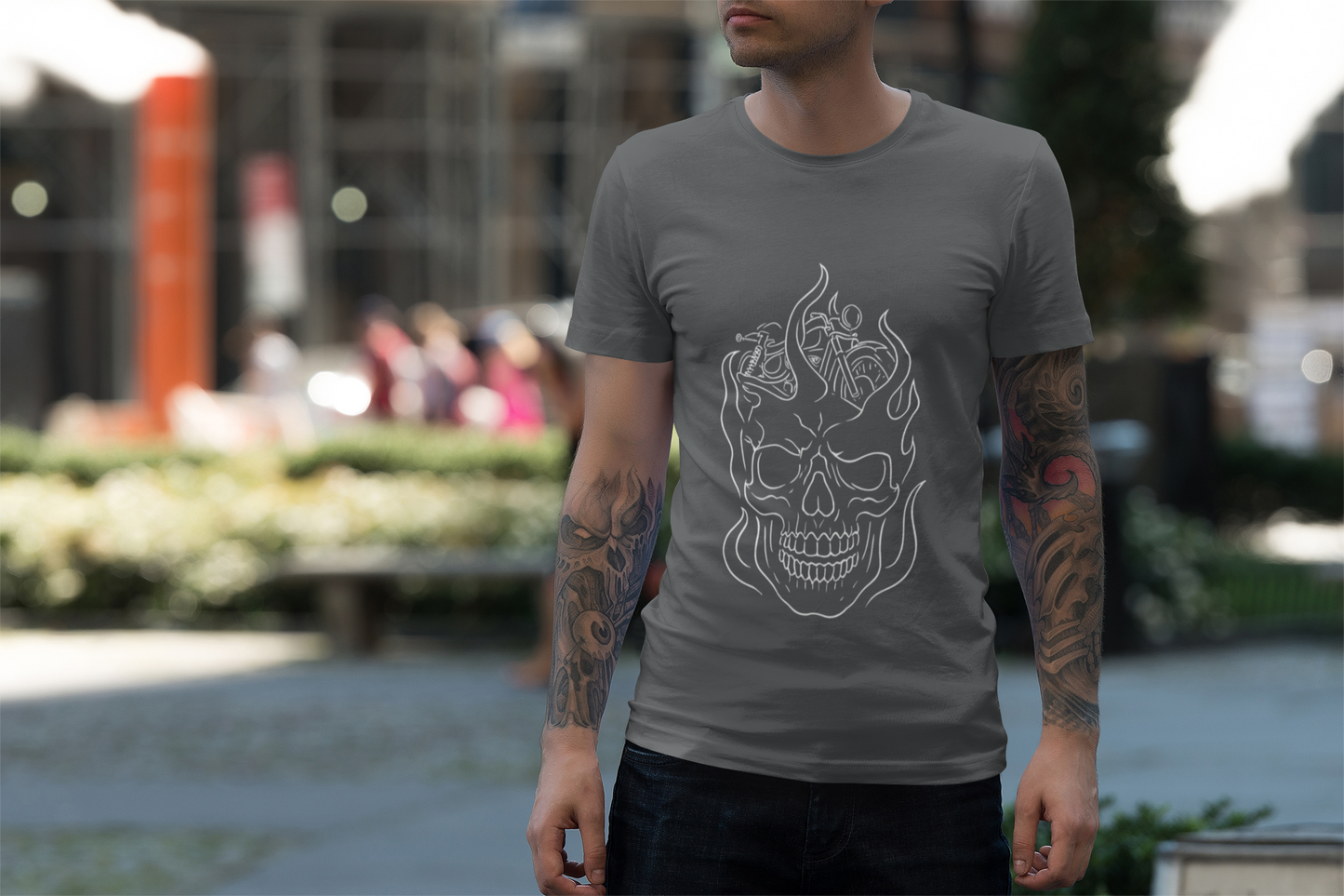 Skull Graphic Flame Tee, Motorcycle T Shirt, Biker Tshirt, Biker Skull Design, Motorbike Apparel, Motorcycle,Biker Skull, Motorbike Skull.