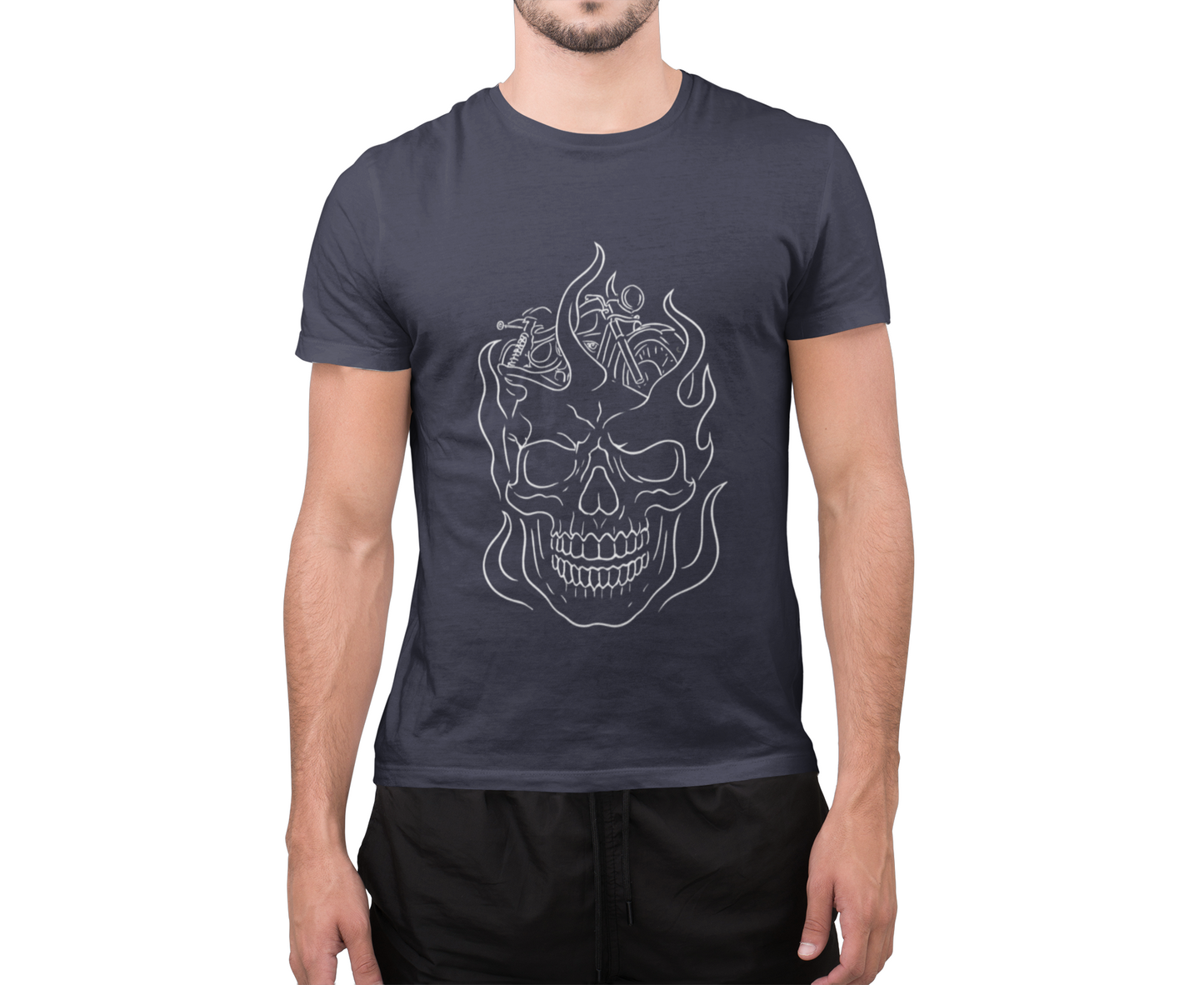 Skull Graphic Flame Tee, Motorcycle T Shirt, Biker Tshirt, Biker Skull Design, Motorbike Apparel, Motorcycle,Biker Skull, Motorbike Skull.