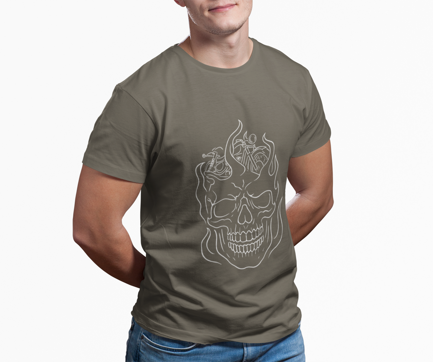 Skull Graphic Flame Tee, Motorcycle T Shirt, Biker Tshirt, Biker Skull Design, Motorbike Apparel, Motorcycle,Biker Skull, Motorbike Skull.