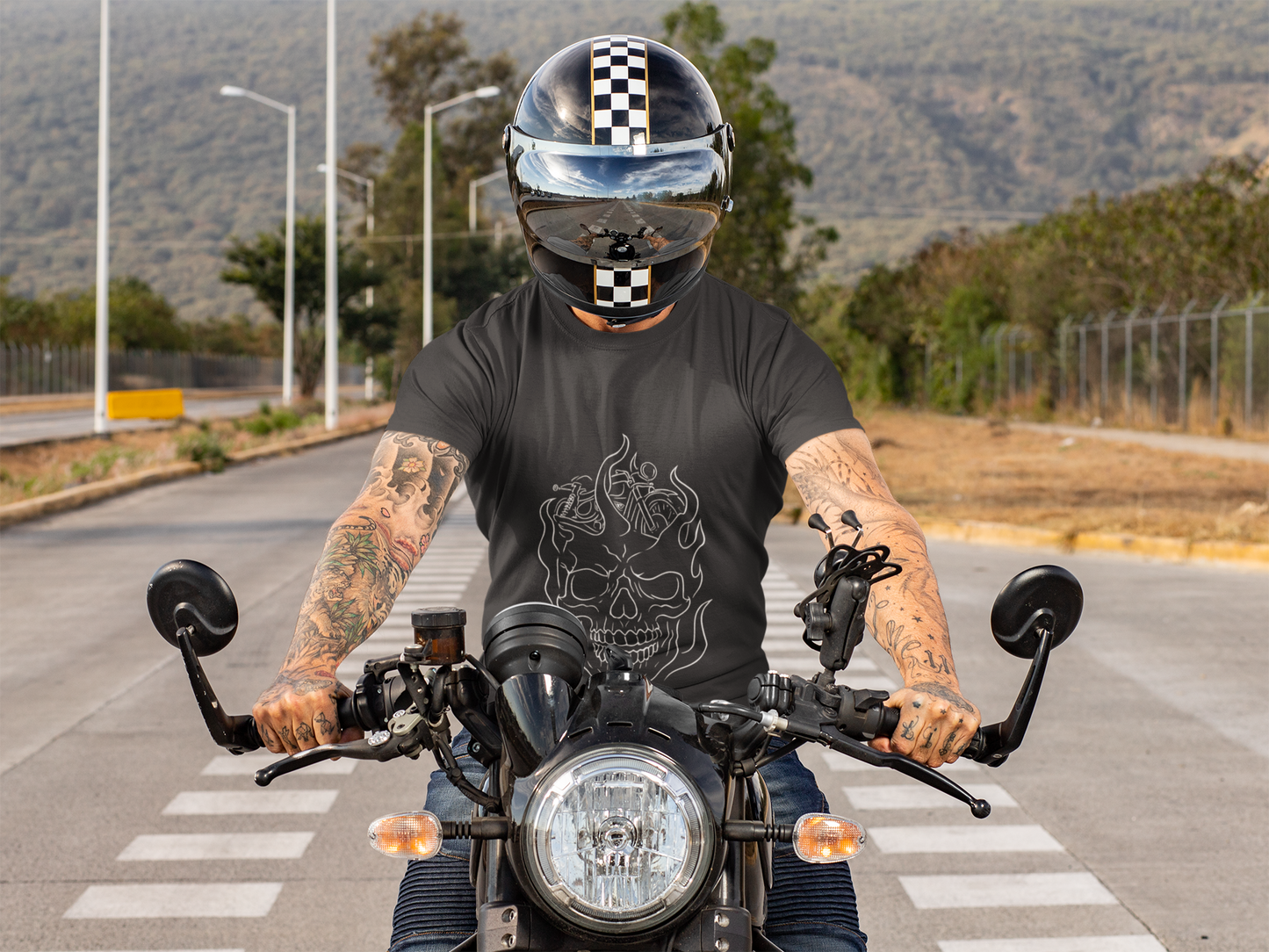 Skull Graphic Flame Tee, Motorcycle T Shirt, Biker Tshirt, Biker Skull Design, Motorbike Apparel, Motorcycle,Biker Skull, Motorbike Skull.