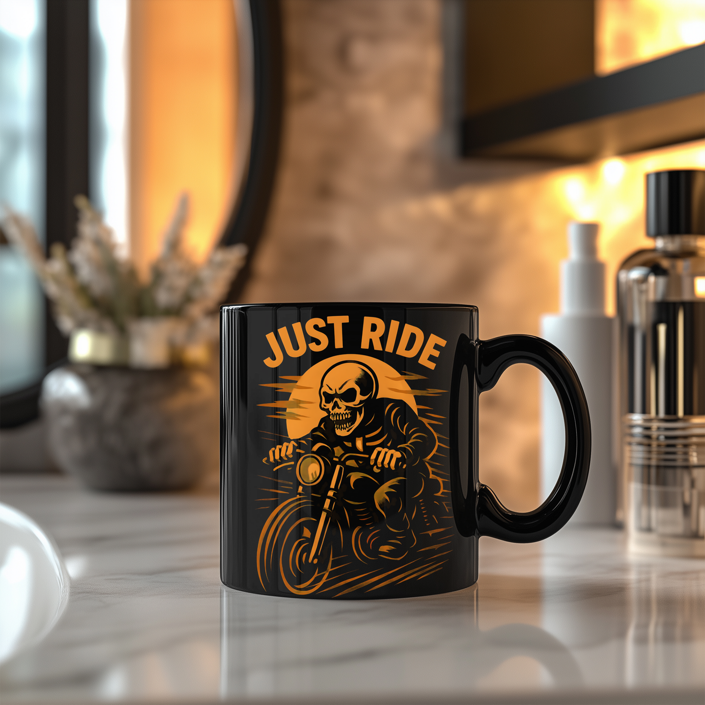 Skull Mug for Bike Lovers, This skull coffee mug is not just for holding your brew; it's a bold statement for every bike lover who cherishes the open road.ug