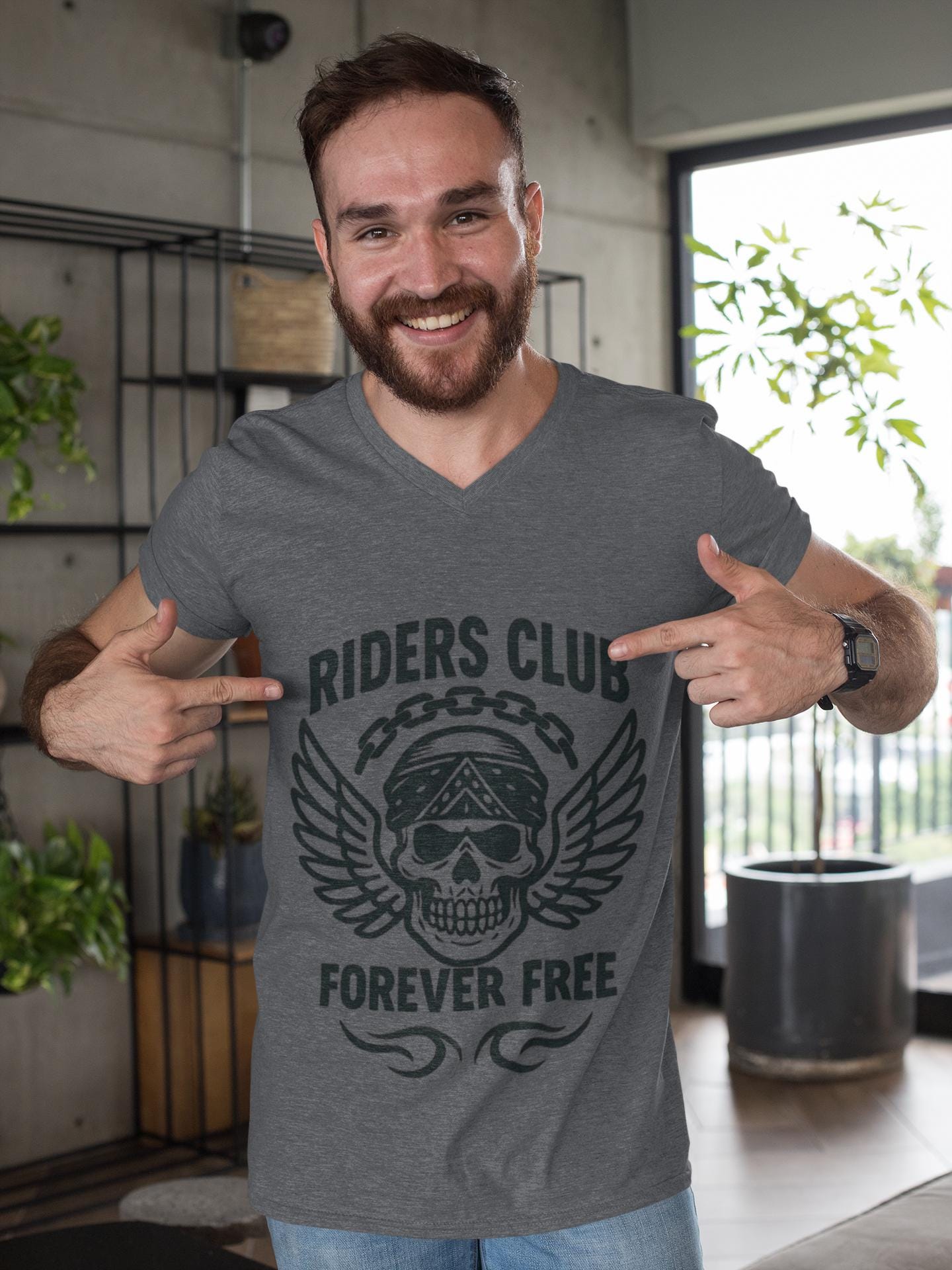 Forever Free Skull Biker Shirt, a declaration of independence for every motorcycle rider. Boasting a striking skull graphic, this motorcycle shirt embodies the fierce spirit of the open road.