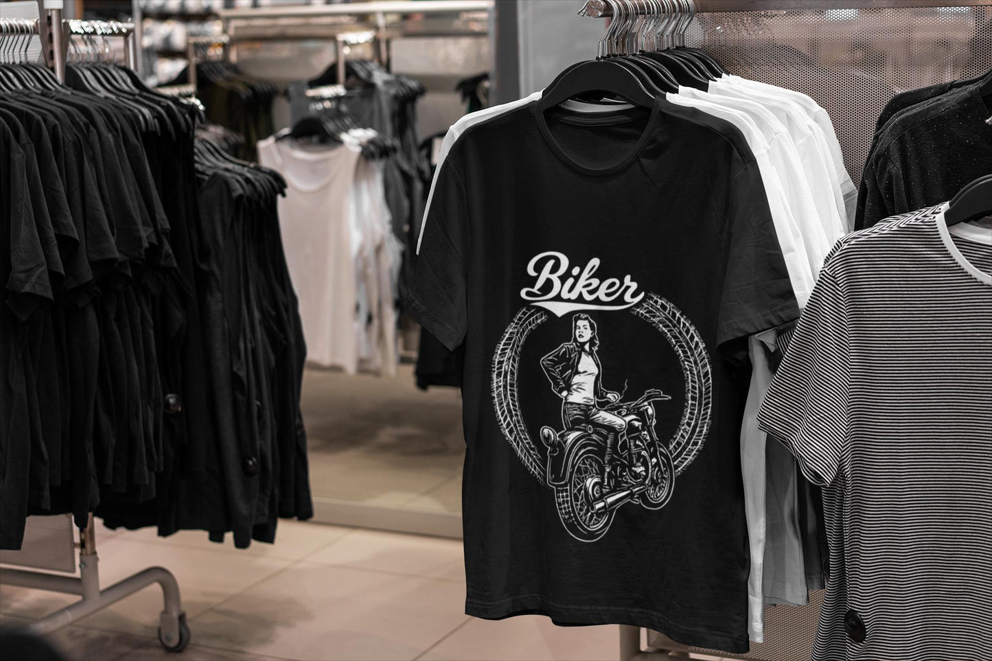 Biker Tshirt, Motorcycle Tee, This Motorcycle Tee is crafted with a striking Motorcycle Design, perfect for the empowered Female Biker.