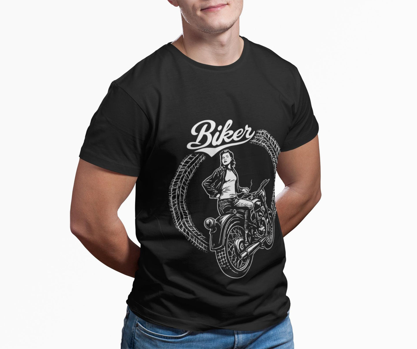 Biker Tshirt, Motorcycle Tee, This Motorcycle Tee is crafted with a striking Motorcycle Design, perfect for the empowered Female Biker.