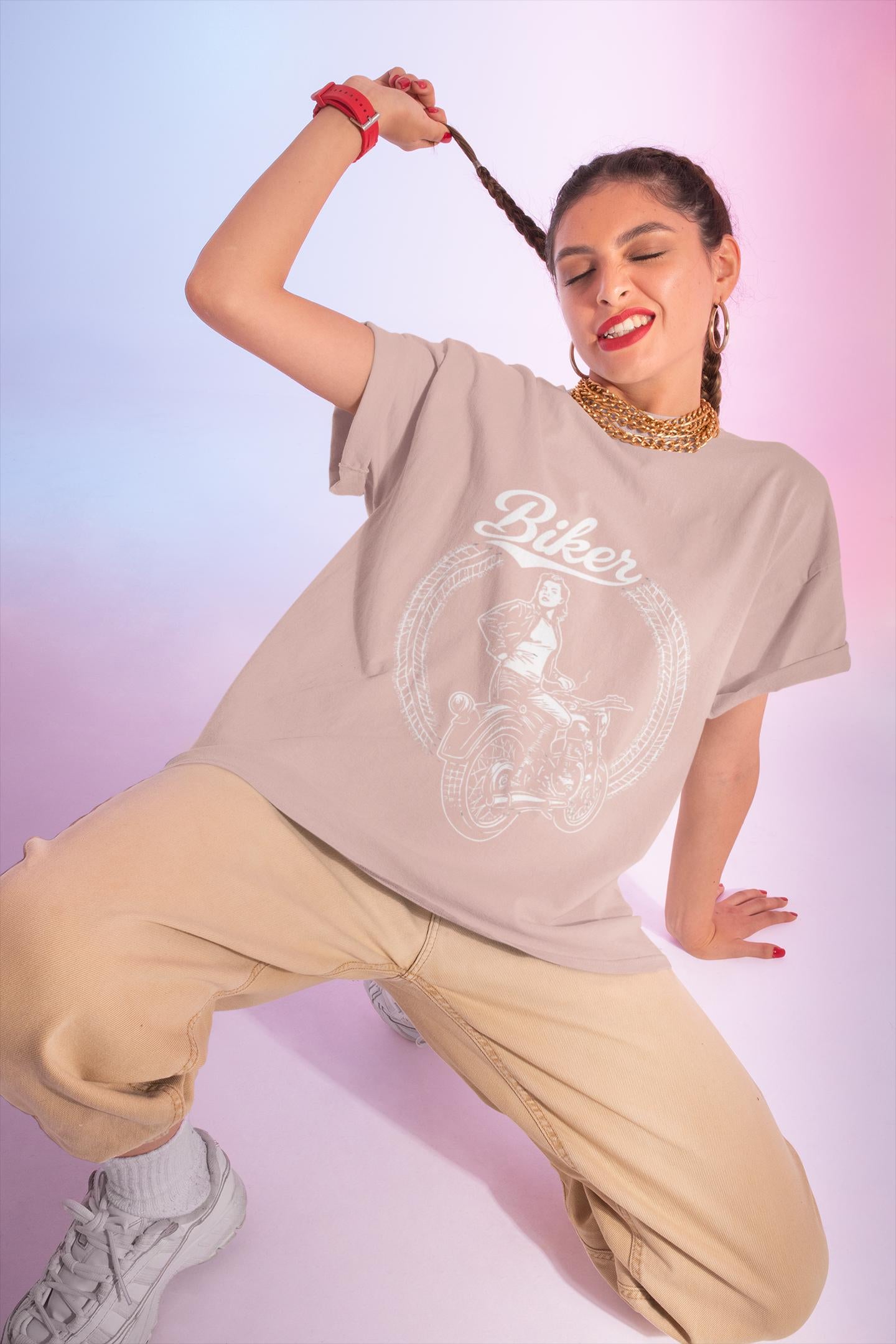 Biker Tshirt, Motorcycle Tee, This Motorcycle Tee is crafted with a striking Motorcycle Design, perfect for the empowered Female Biker.
